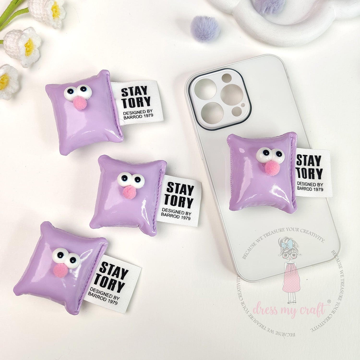 Cute Puffy Cushions With Big Eyes - Pastel Mauve