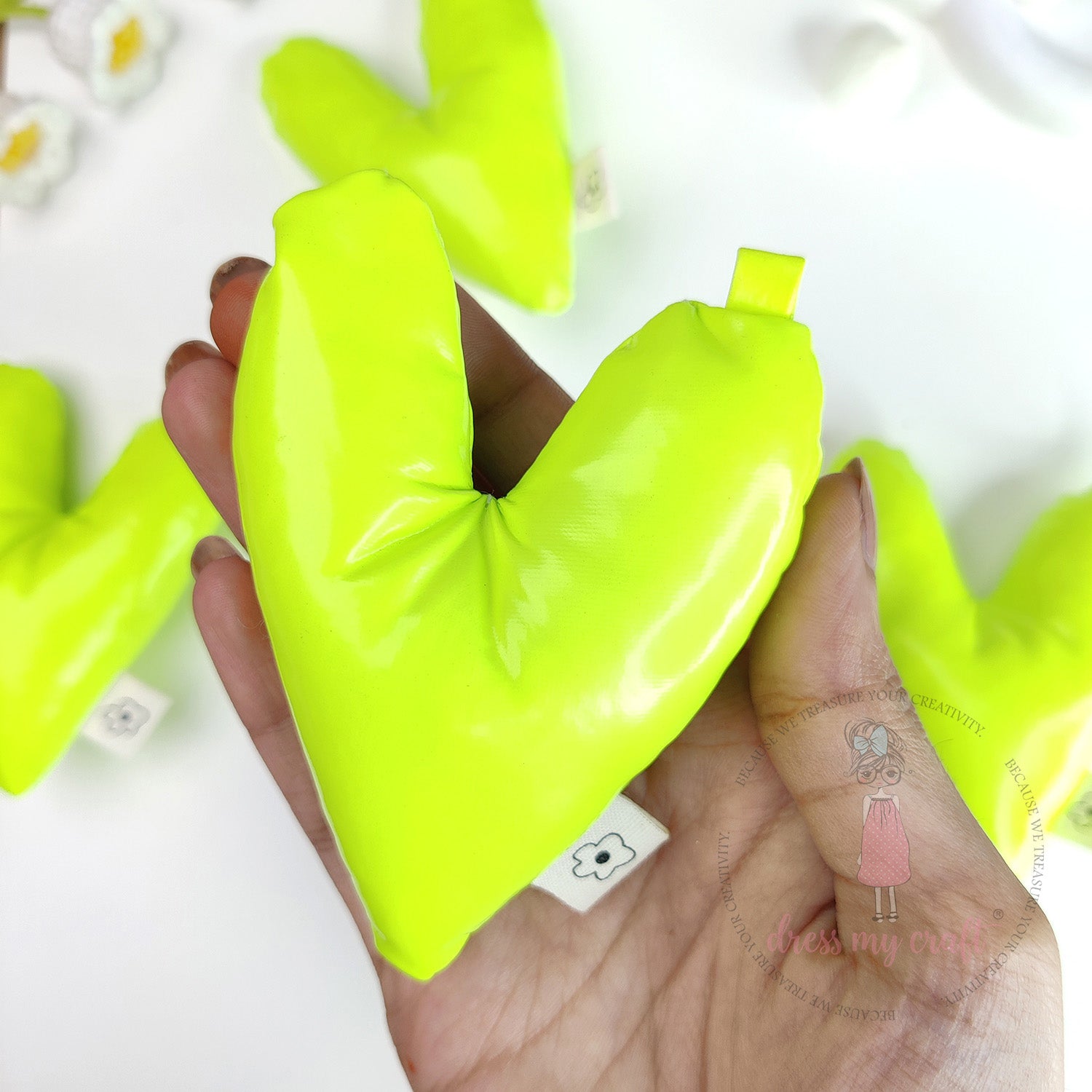 Puffy Hearts With Loop - Fluorescent Green