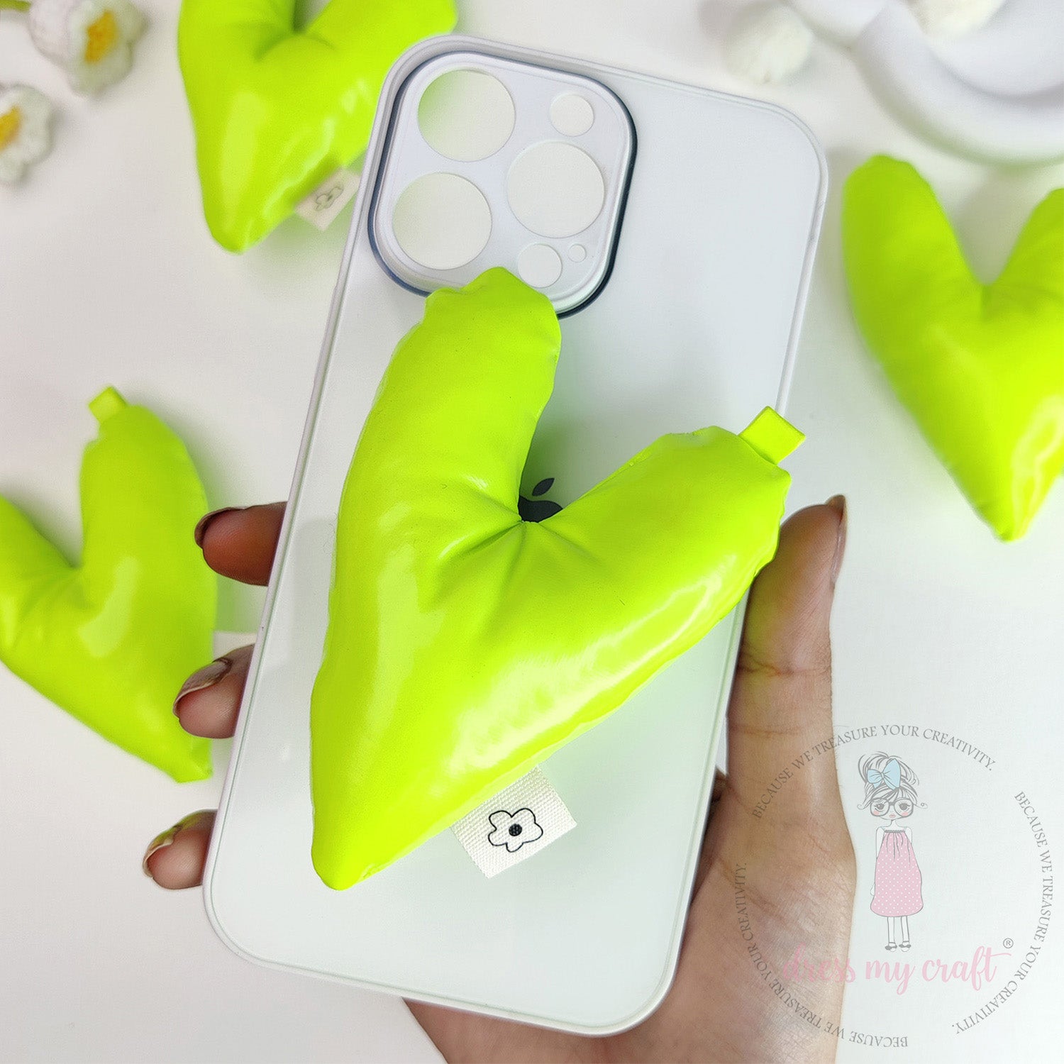 Puffy Hearts With Loop - Fluorescent Green