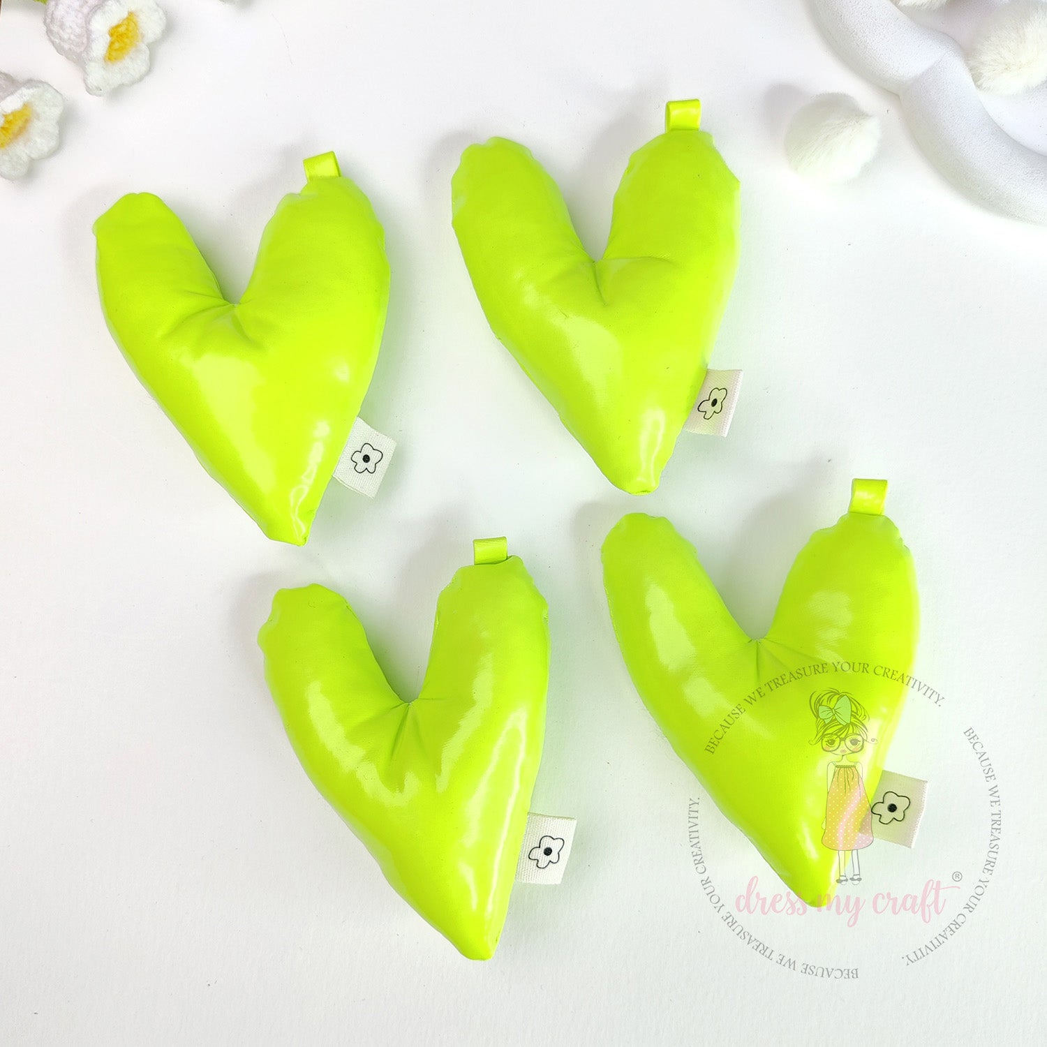 Puffy Hearts With Loop - Fluorescent Green