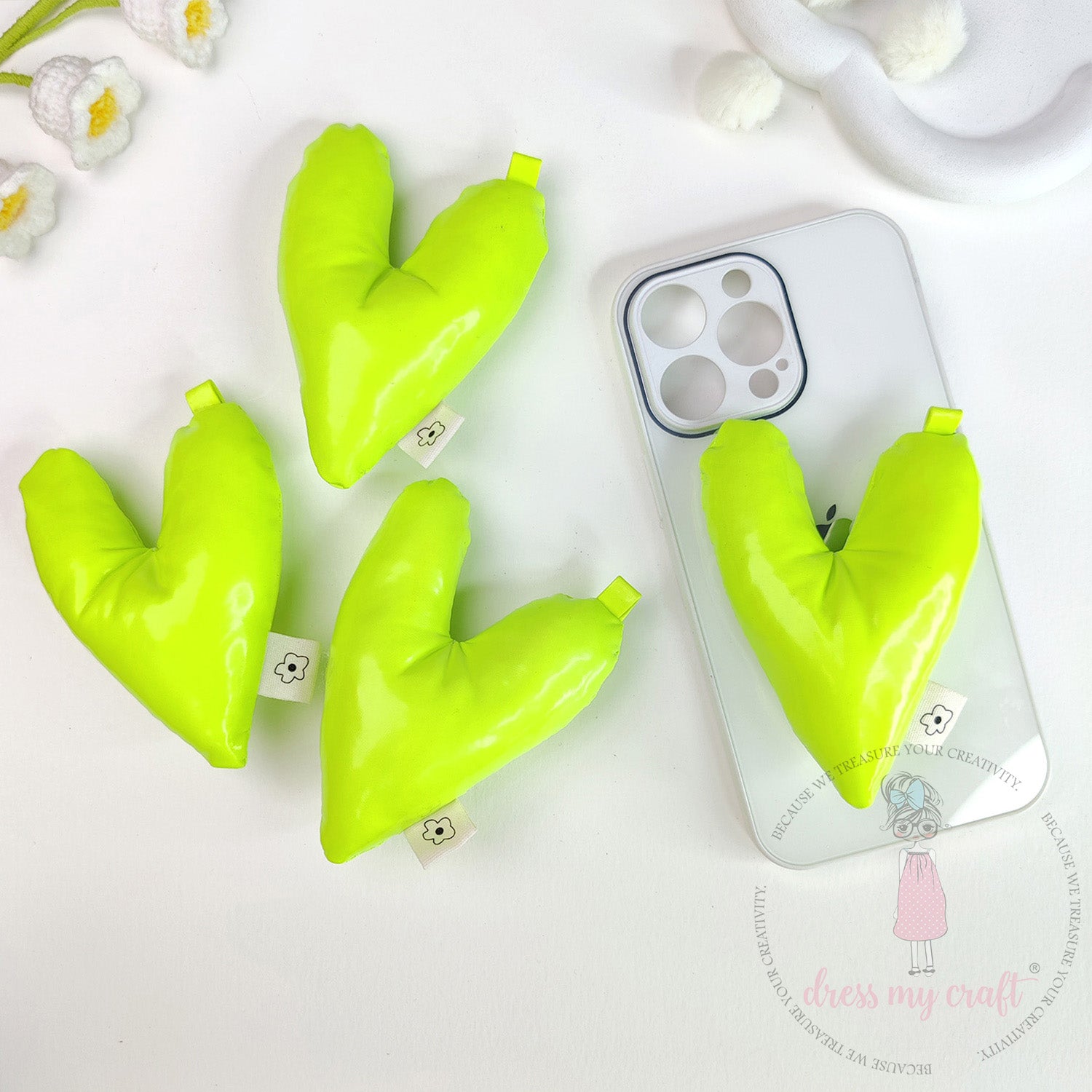Puffy Hearts With Loop - Fluorescent Green