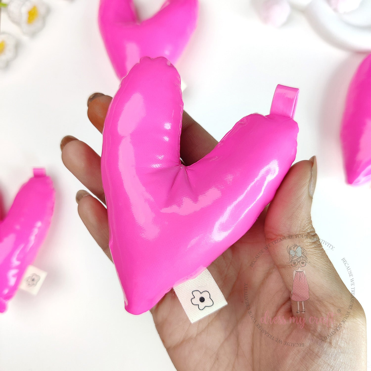 Puffy Hearts With Loop - Fluorescent Pink
