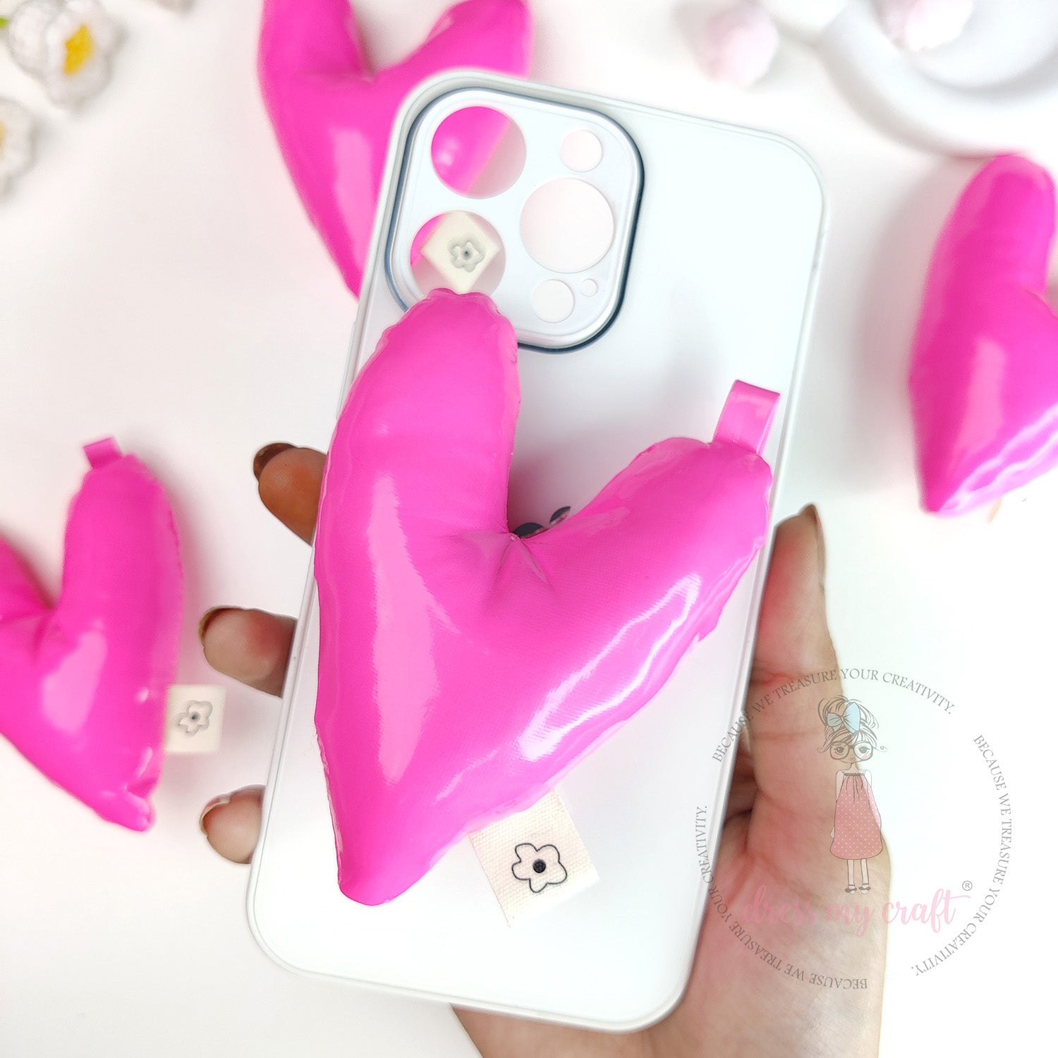 Puffy Hearts With Loop - Fluorescent Pink