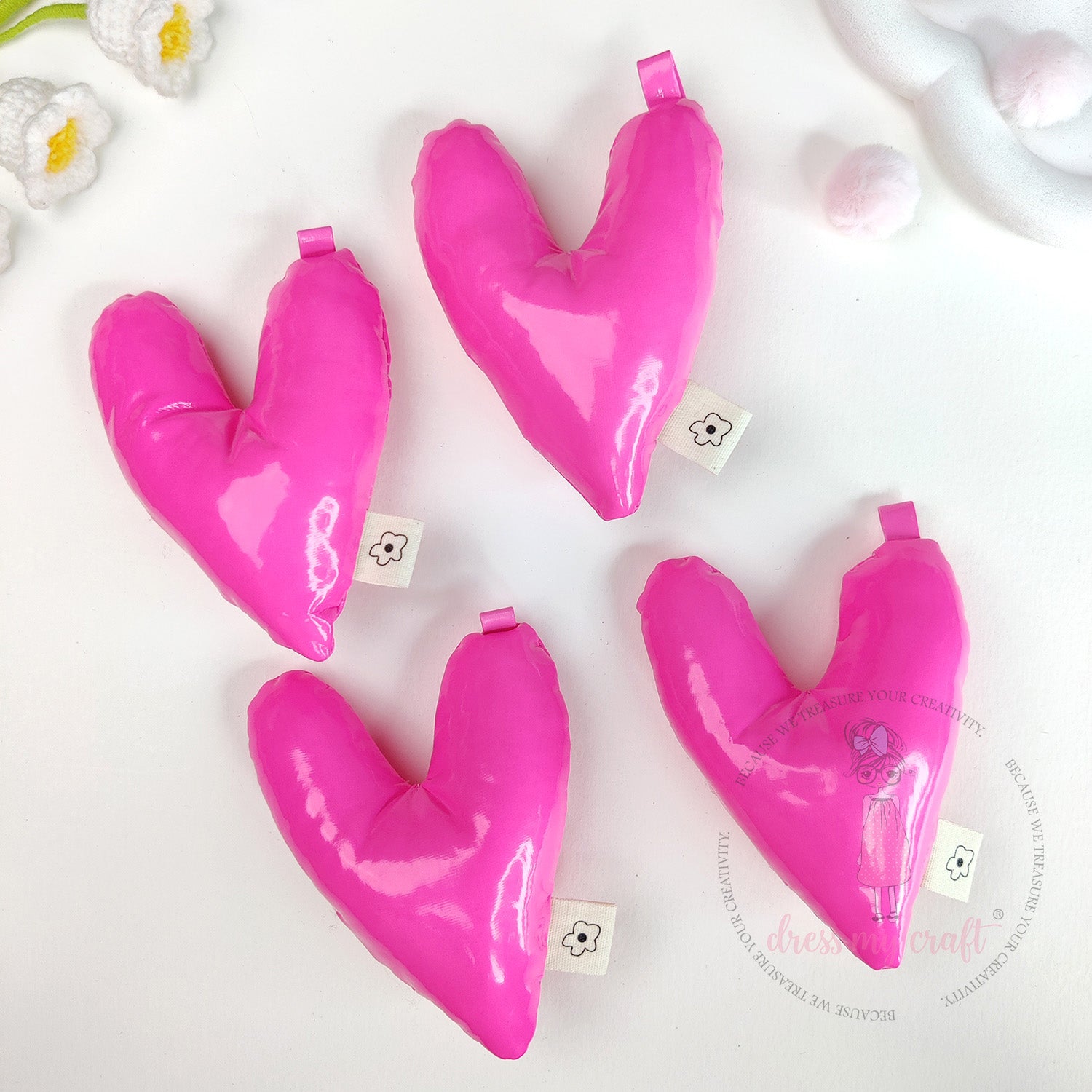 Puffy Hearts With Loop - Fluorescent Pink