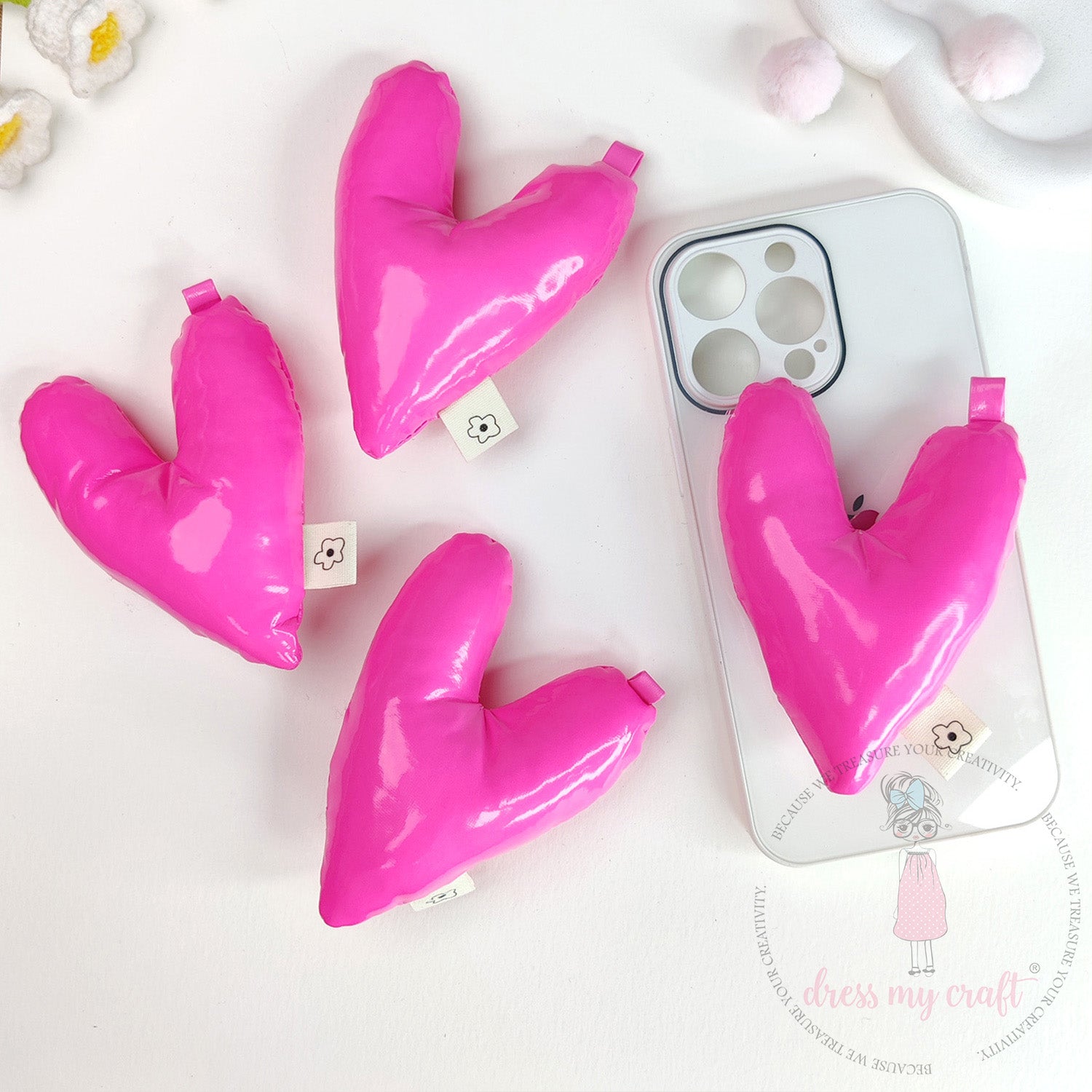 Puffy Hearts With Loop - Fluorescent Pink