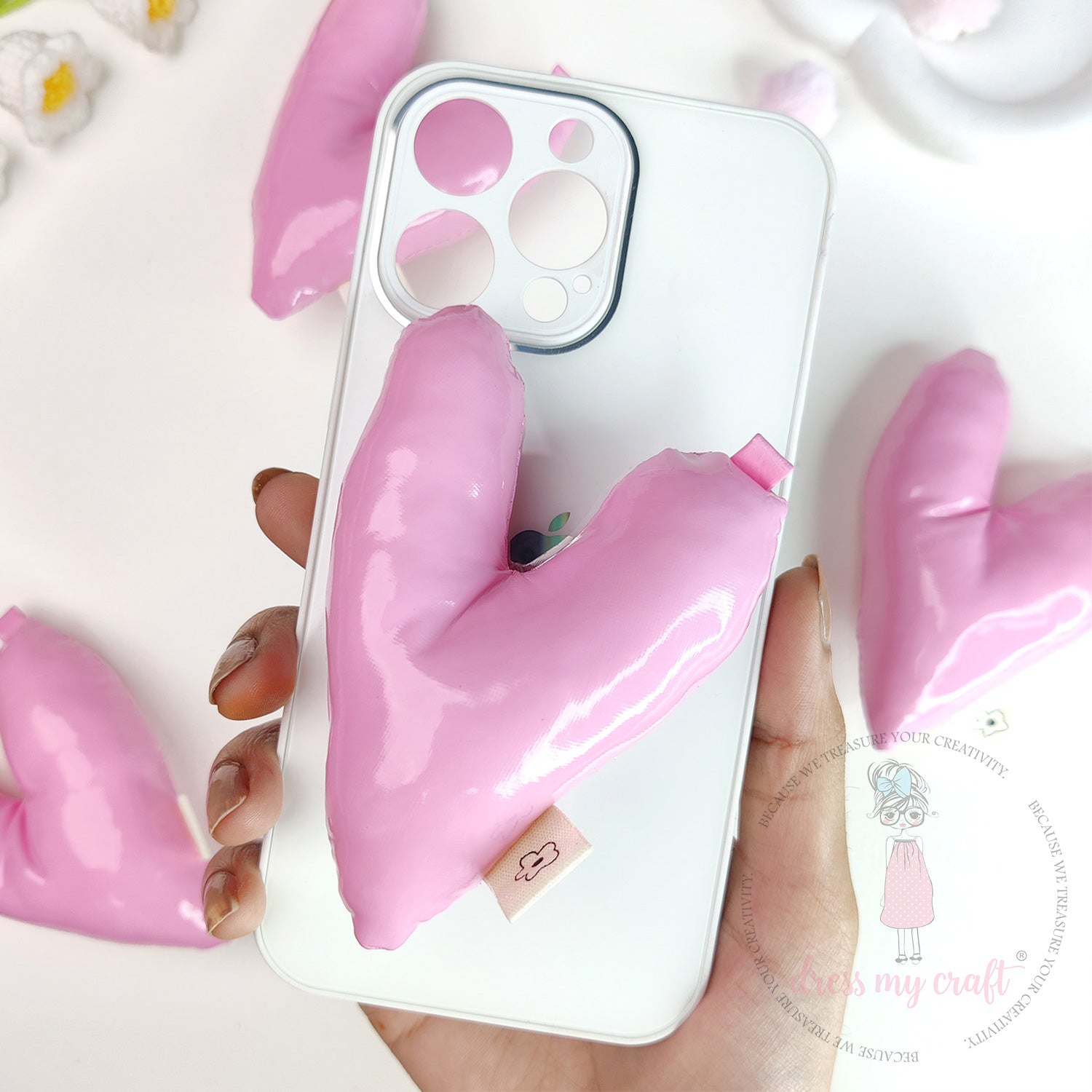 Puffy Hearts With Loop - Pastel Pink