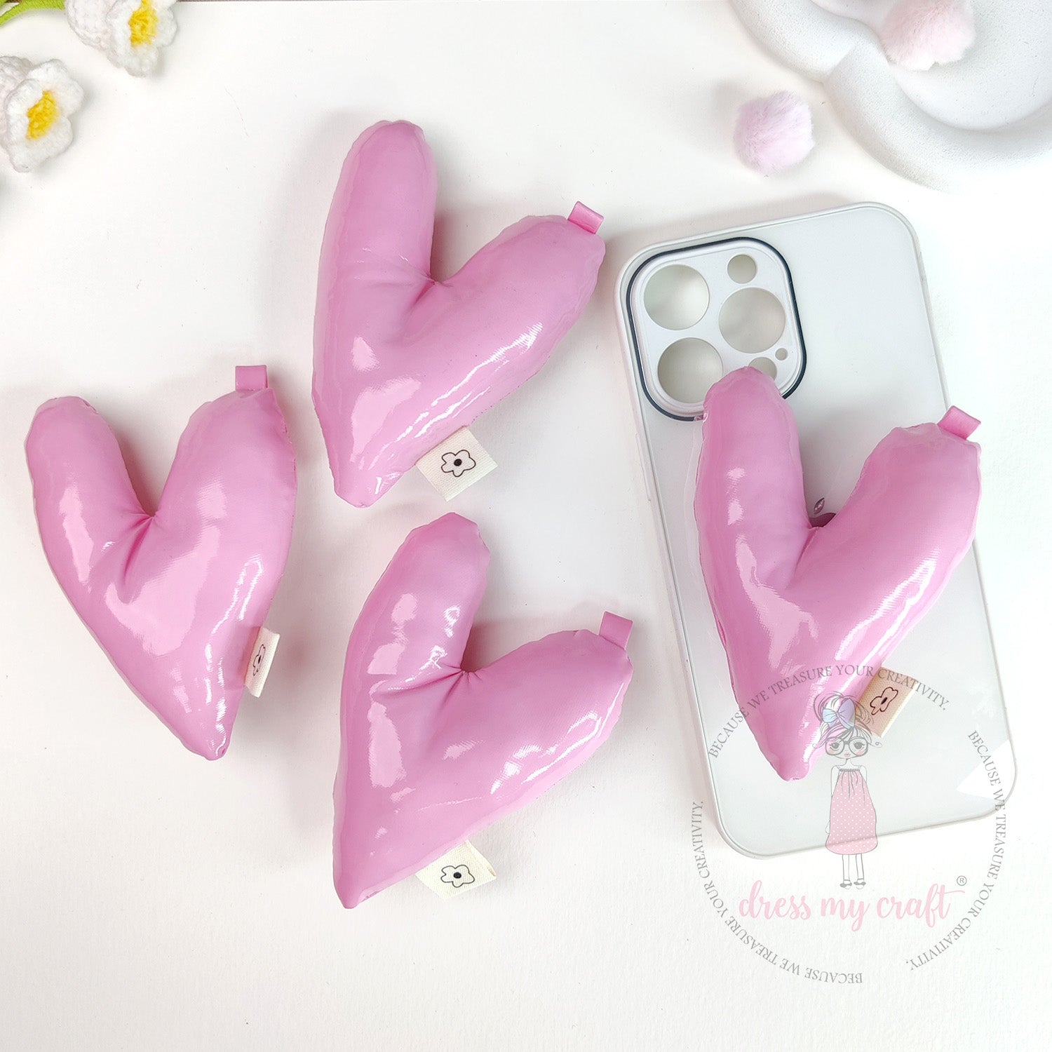 Puffy Hearts With Loop - Pastel Pink