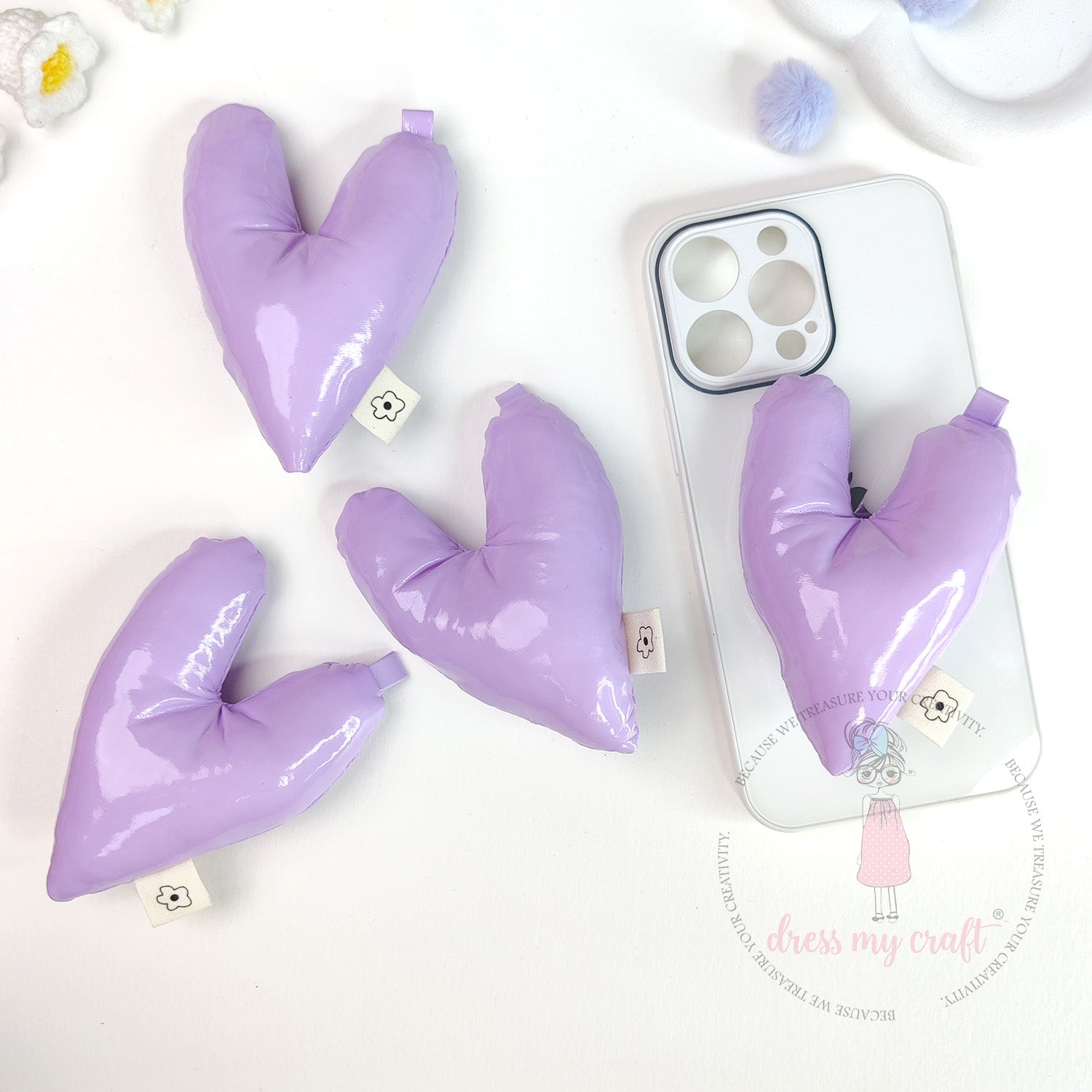 Puffy Hearts With Loop - Pastel Mauve