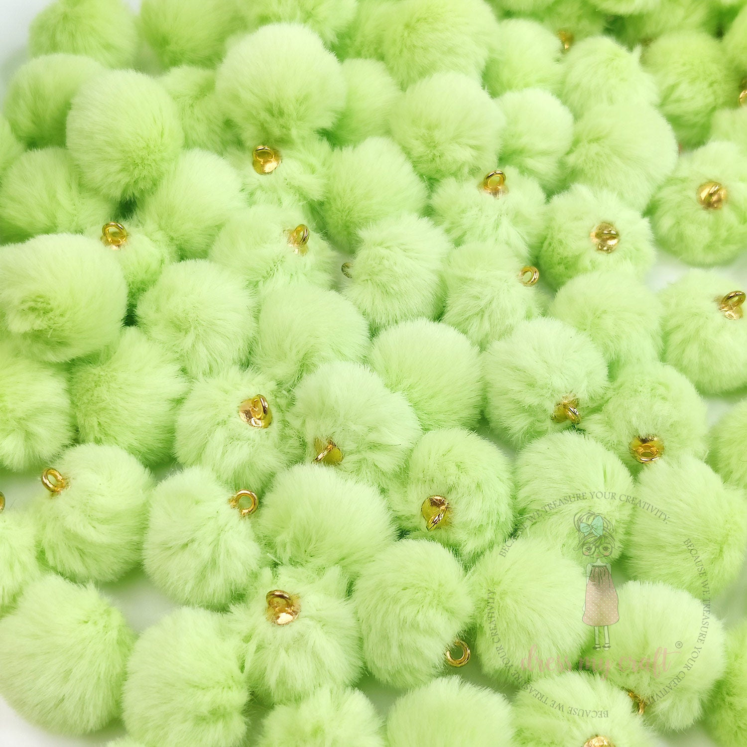 Pastel Pom Poms With Loop - Lime Green