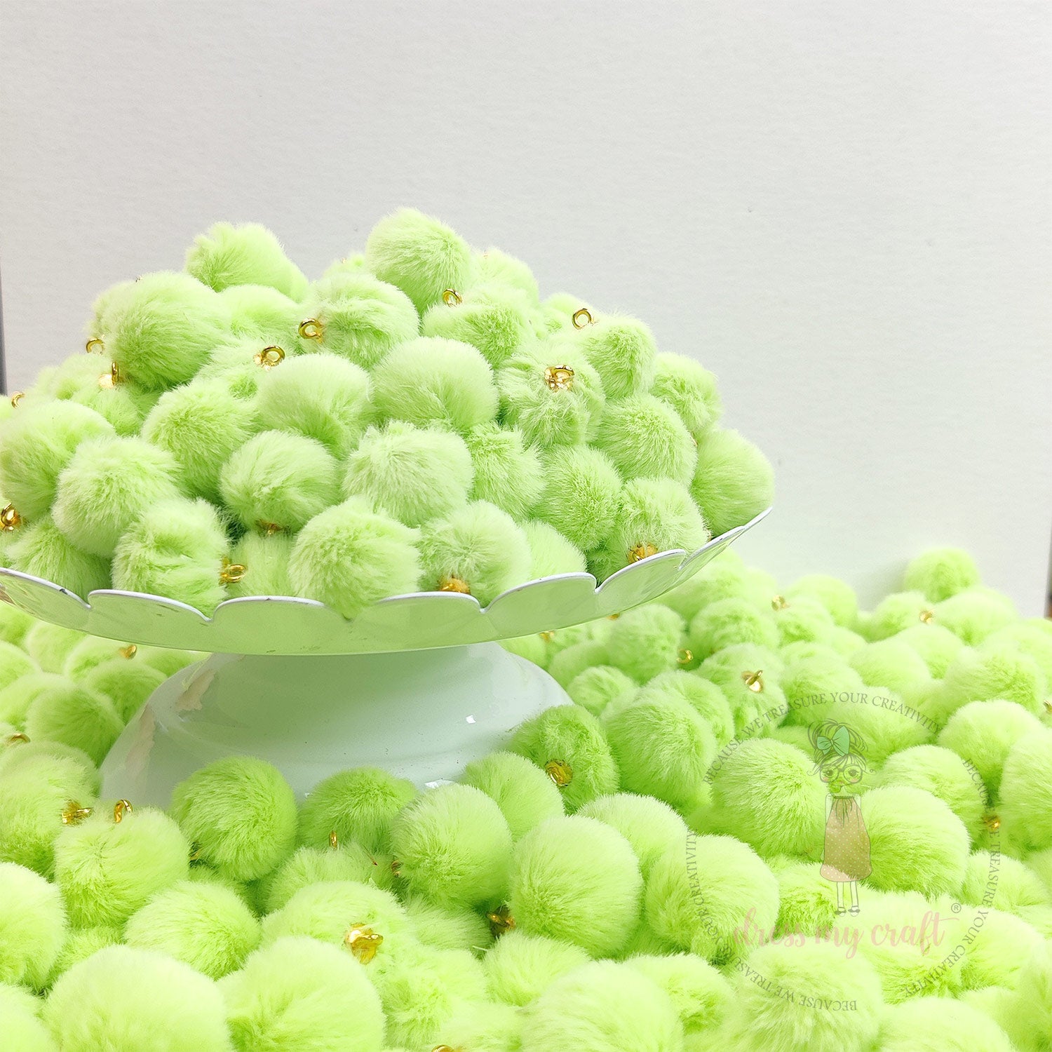 Pastel Pom Poms With Loop - Lime Green