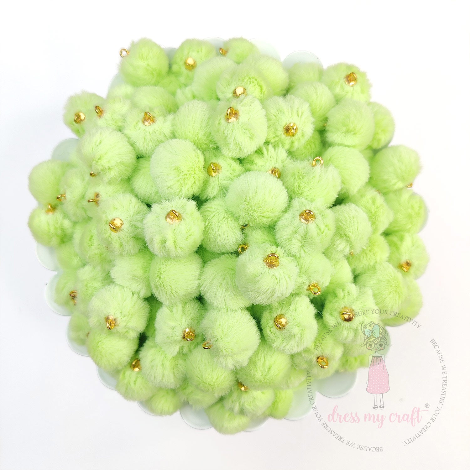 Pastel Pom Poms With Loop - Lime Green