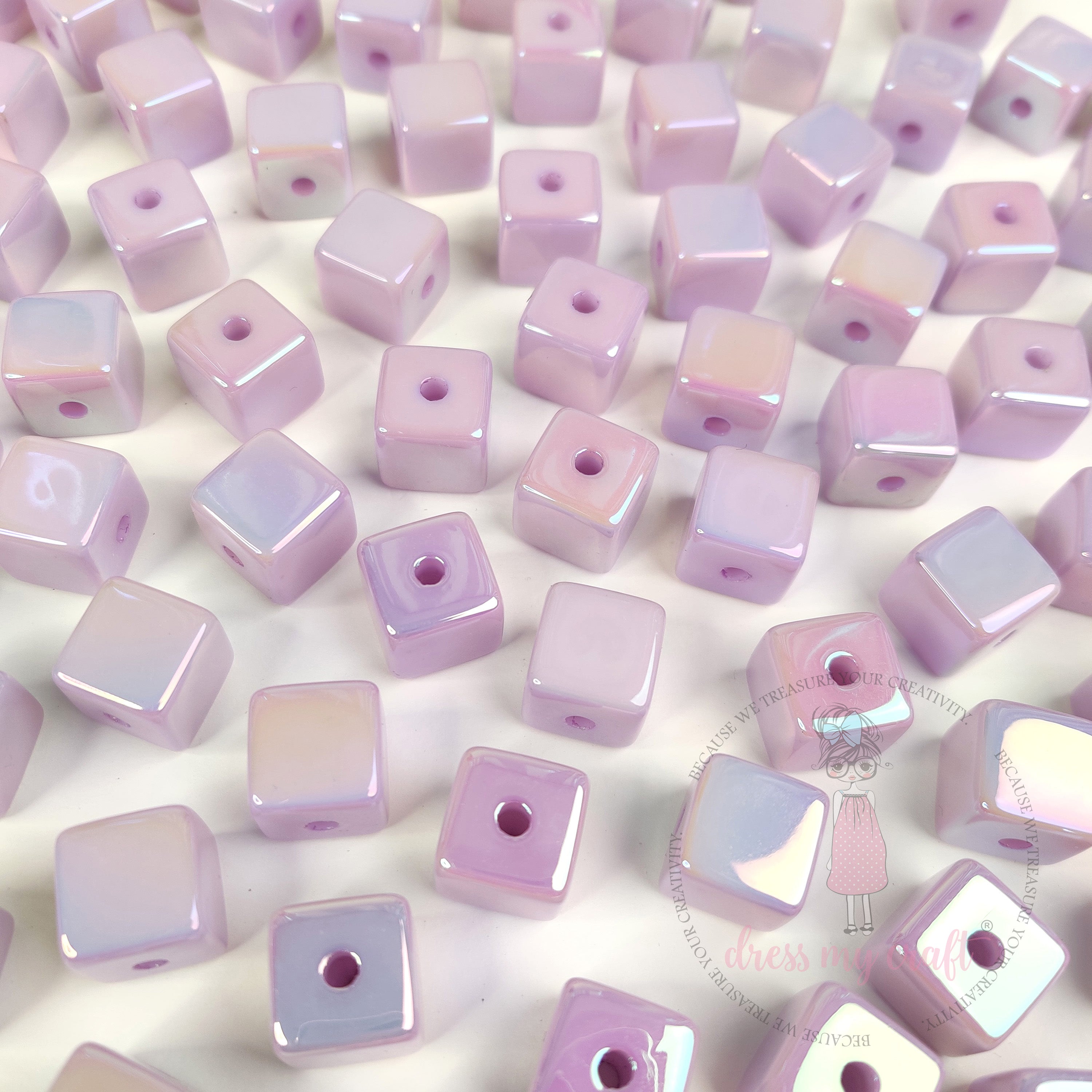 Holographic Acrylic Square Beads - Mauve