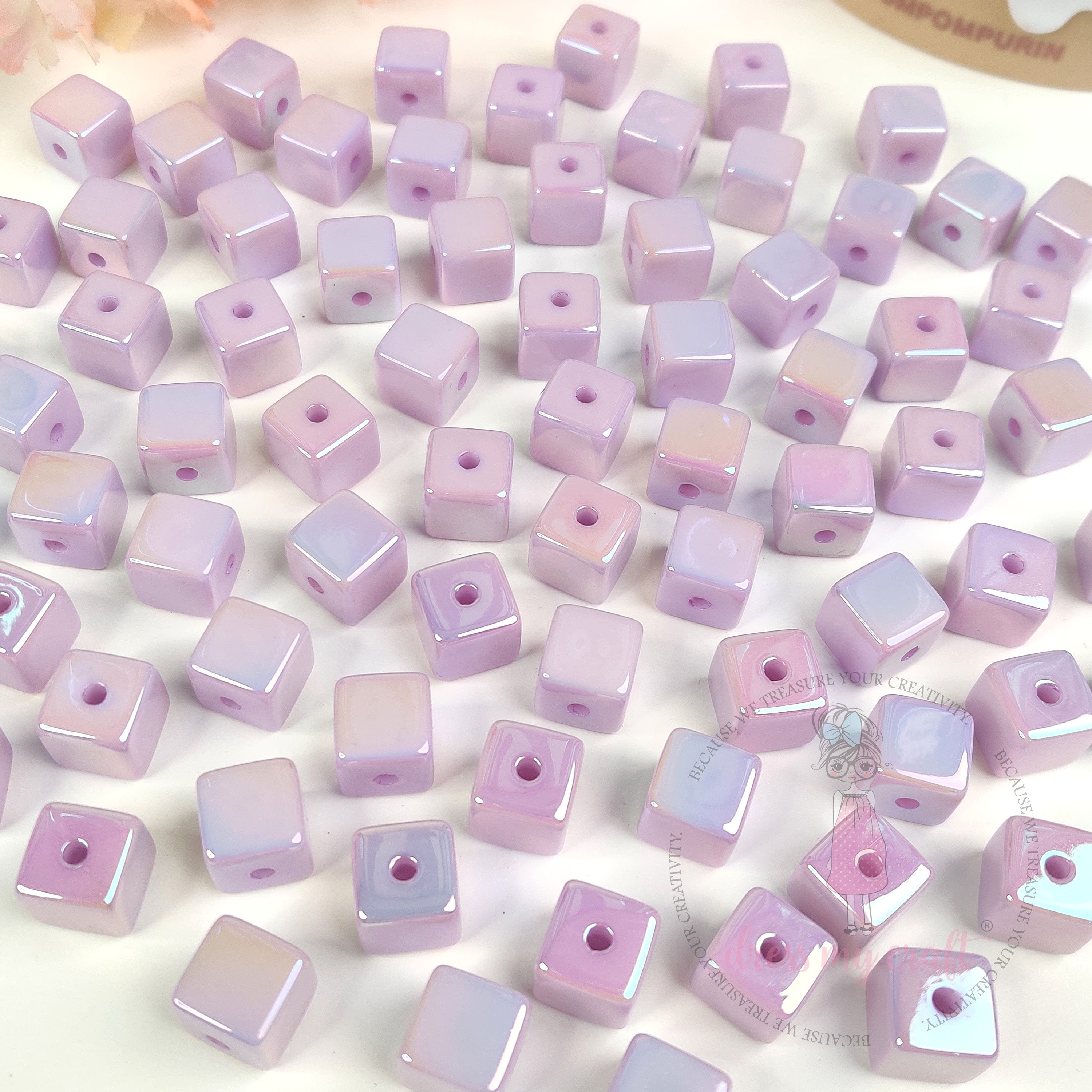 Holographic Acrylic Square Beads - Mauve