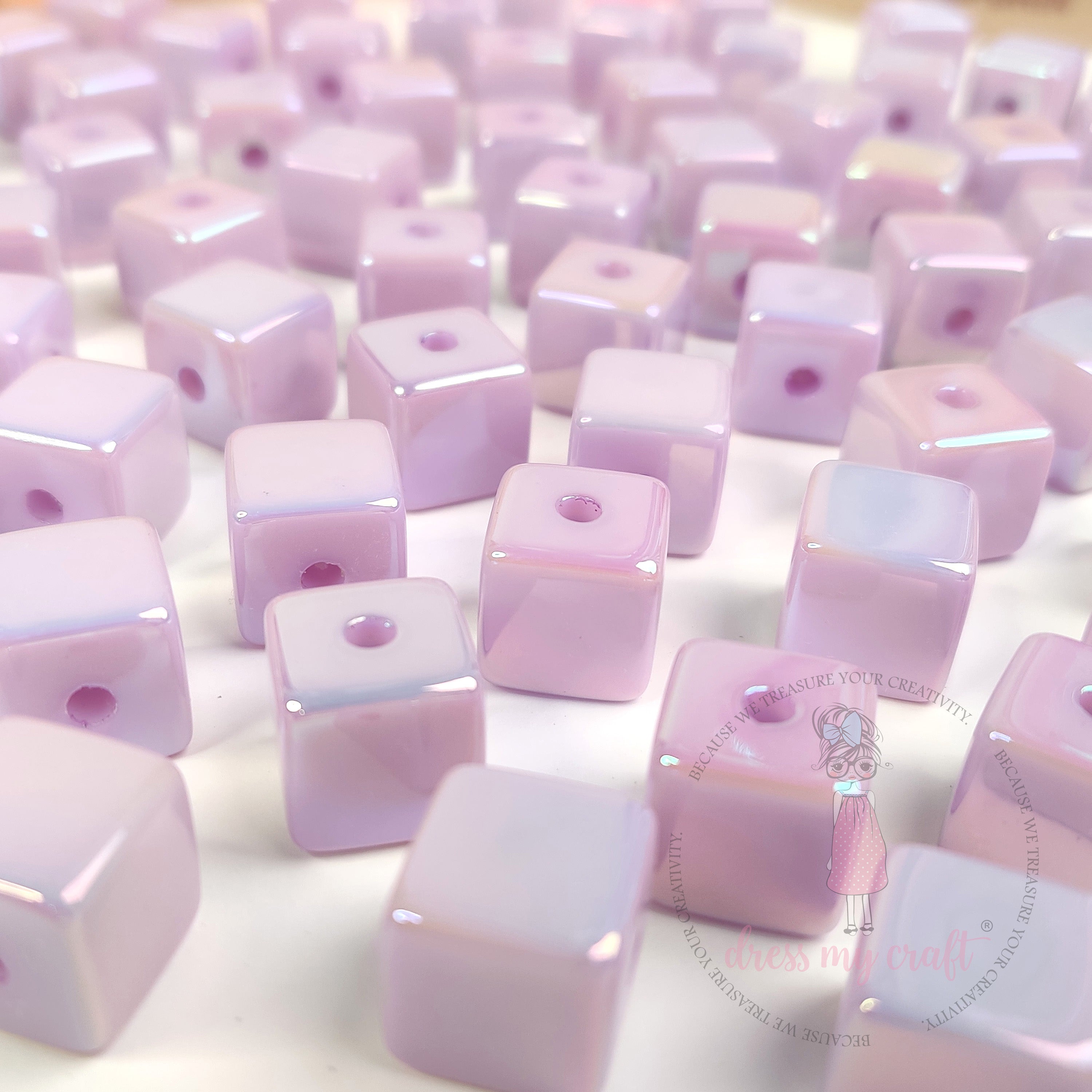 Holographic Acrylic Square Beads - Mauve