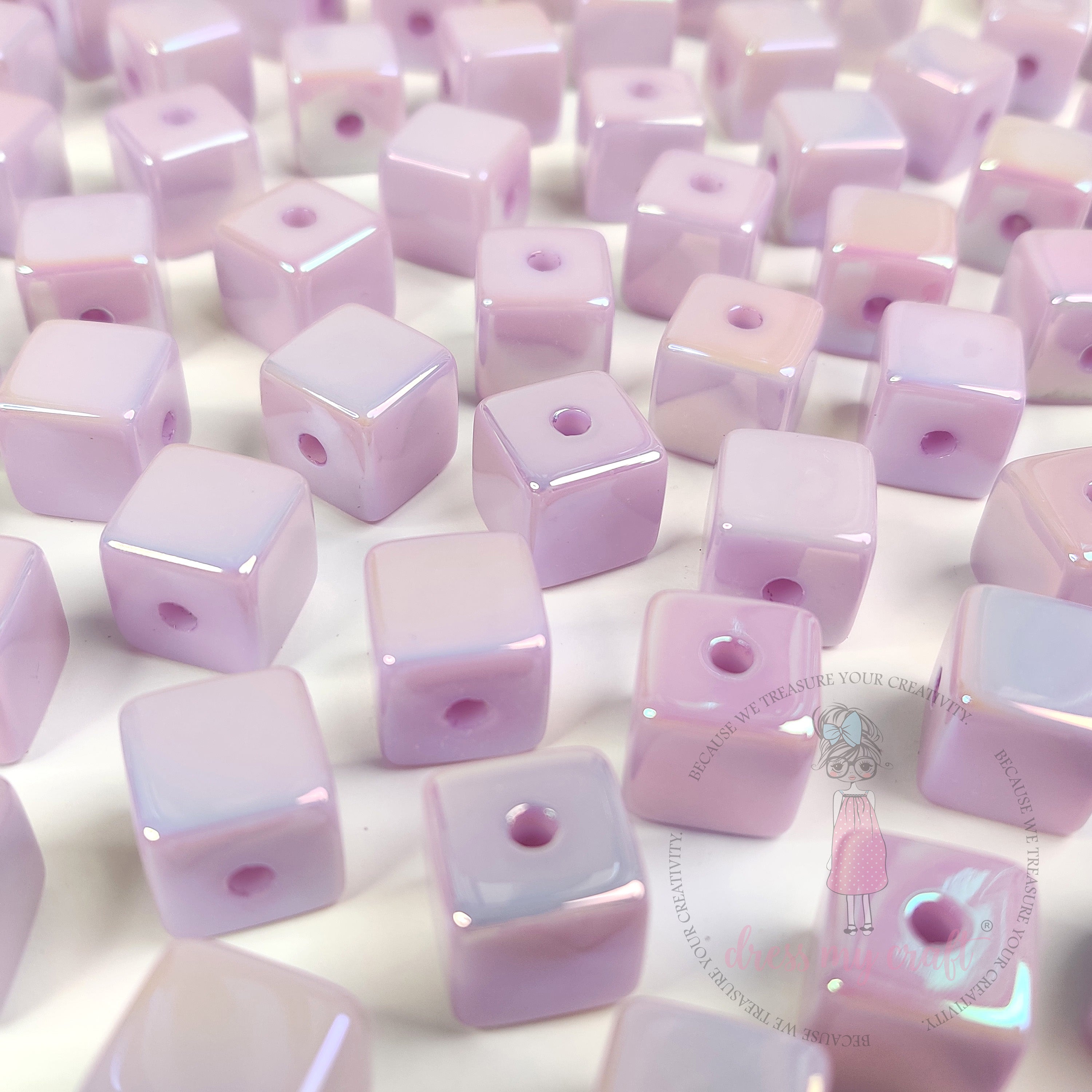 Holographic Acrylic Square Beads - Mauve