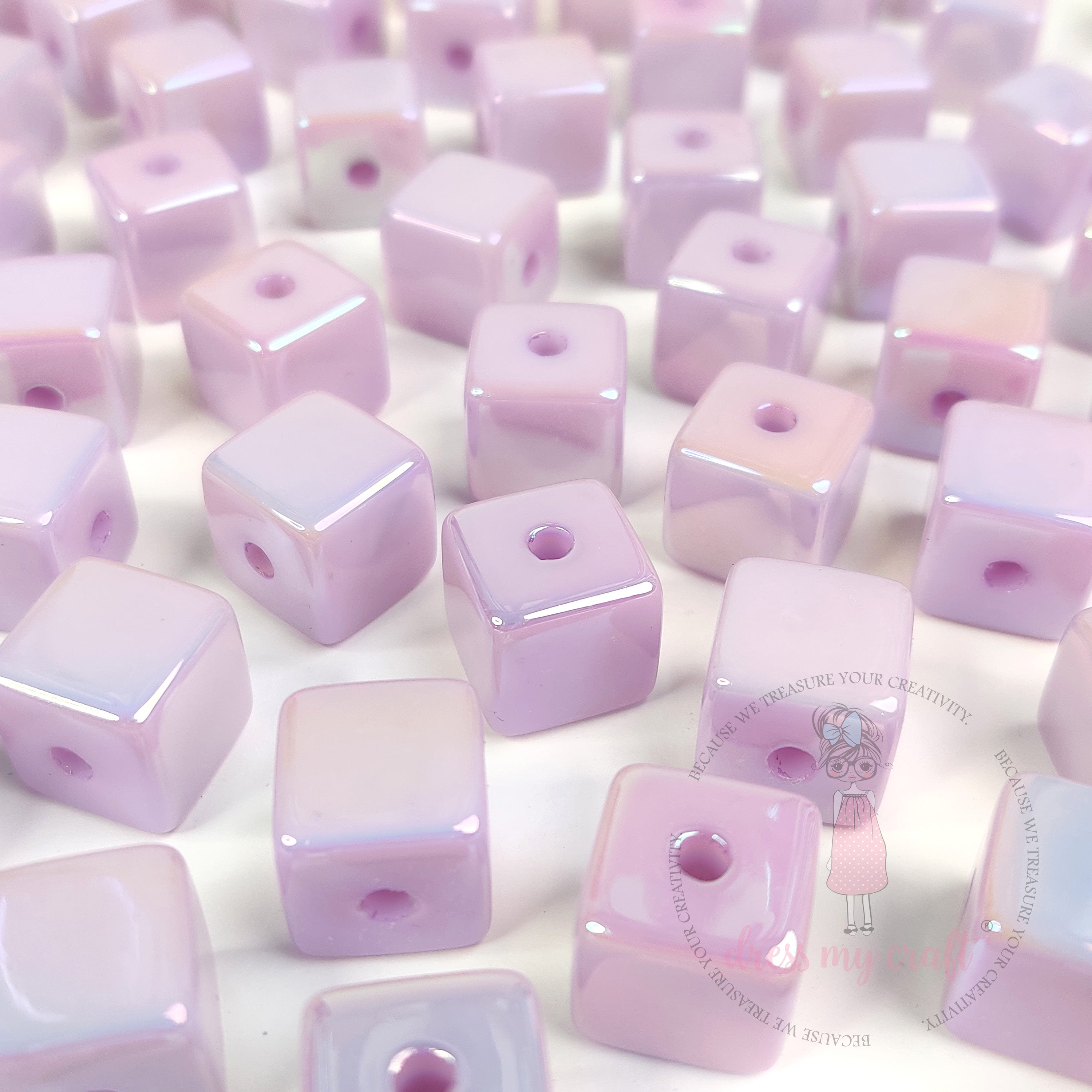Holographic Acrylic Square Beads - Mauve