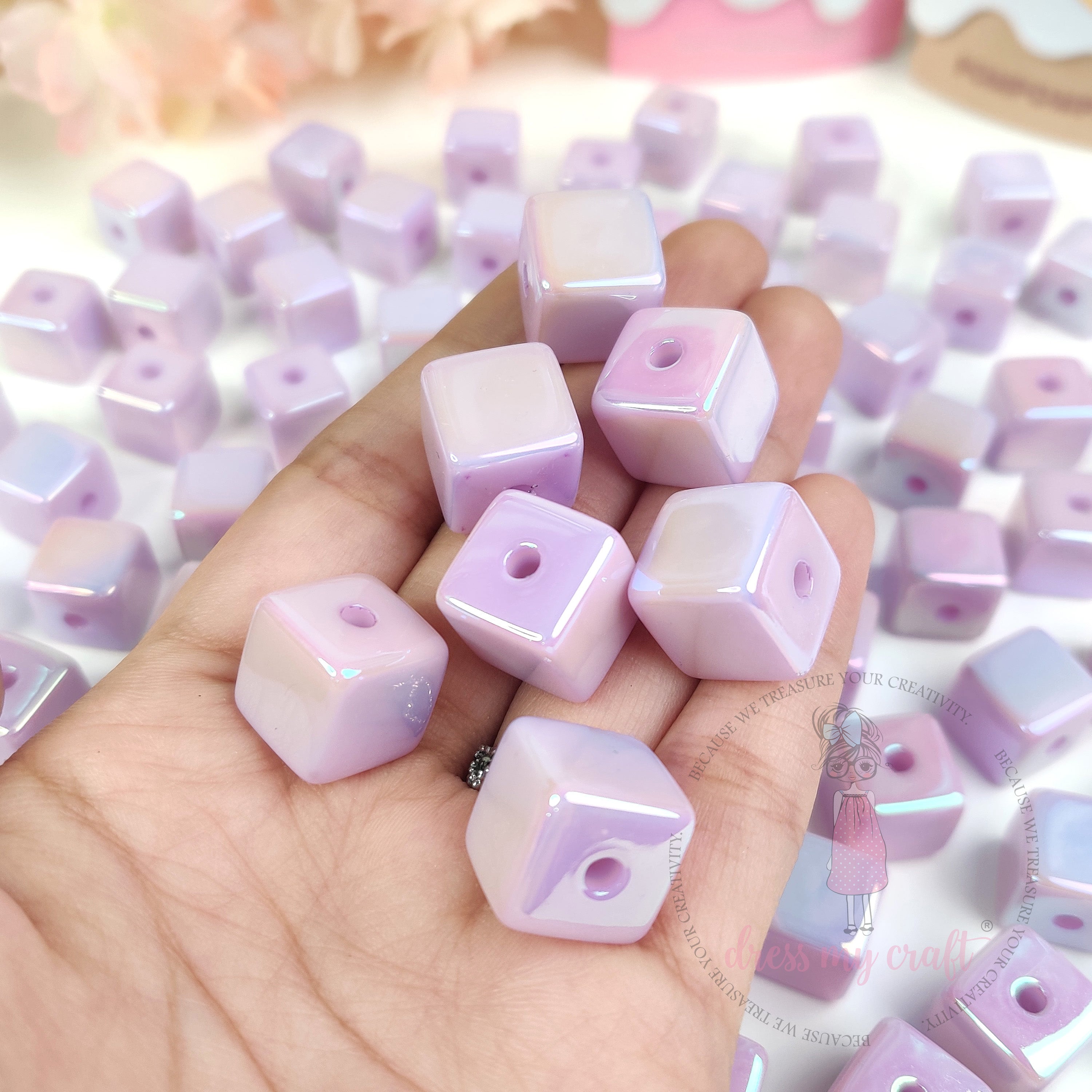Holographic Acrylic Square Beads - Mauve