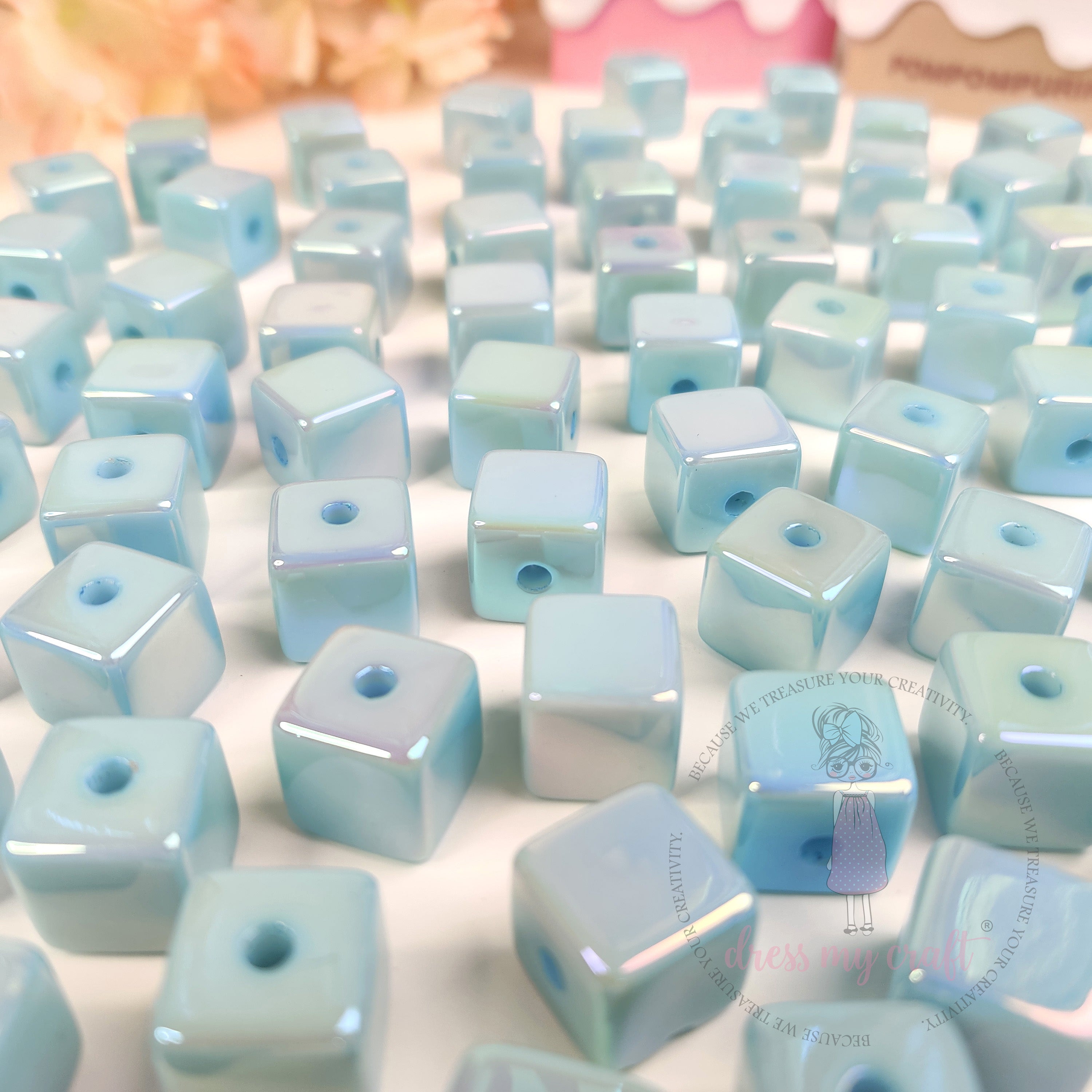 Holographic Acrylic Square Beads - Sky Blue