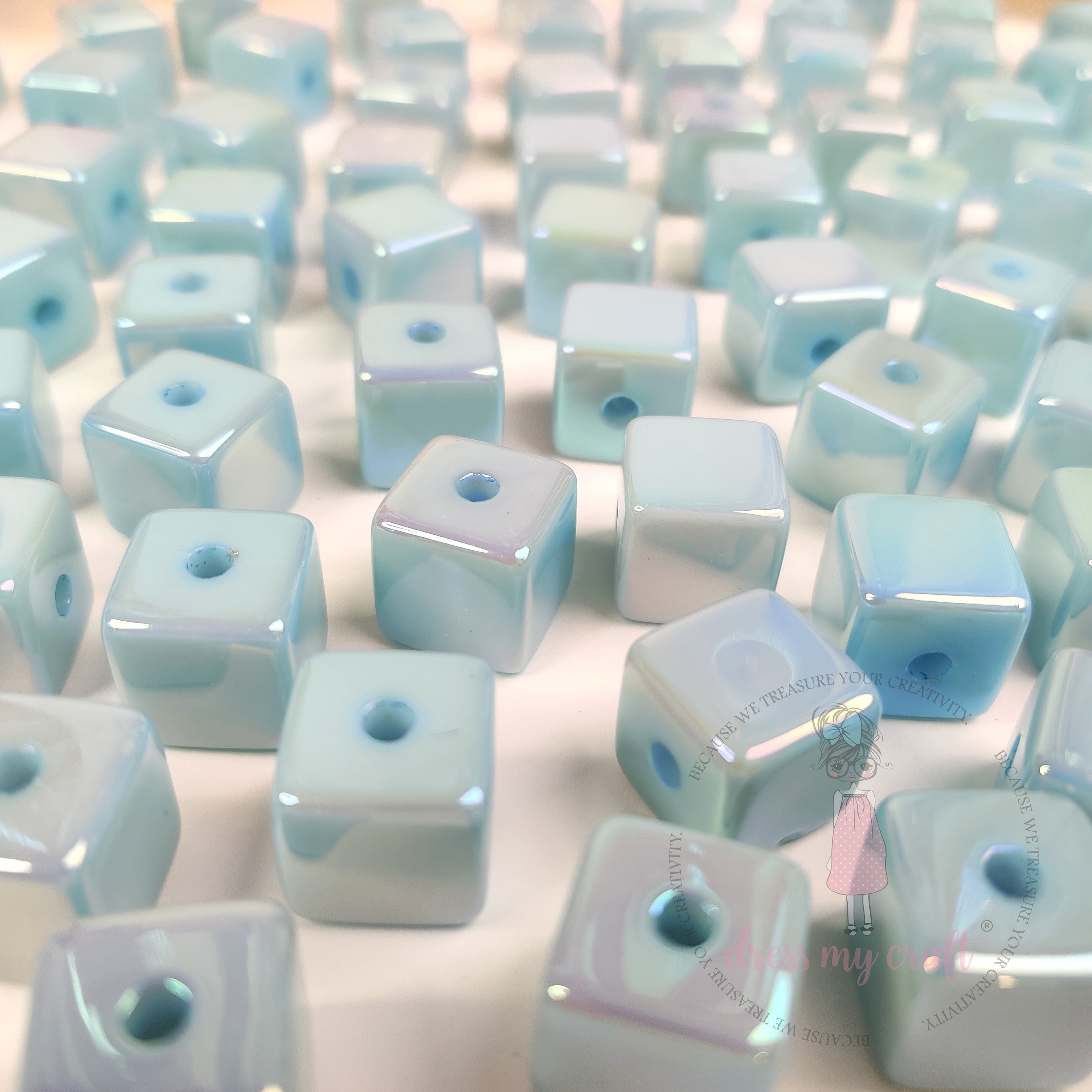 Holographic Acrylic Square Beads - Sky Blue