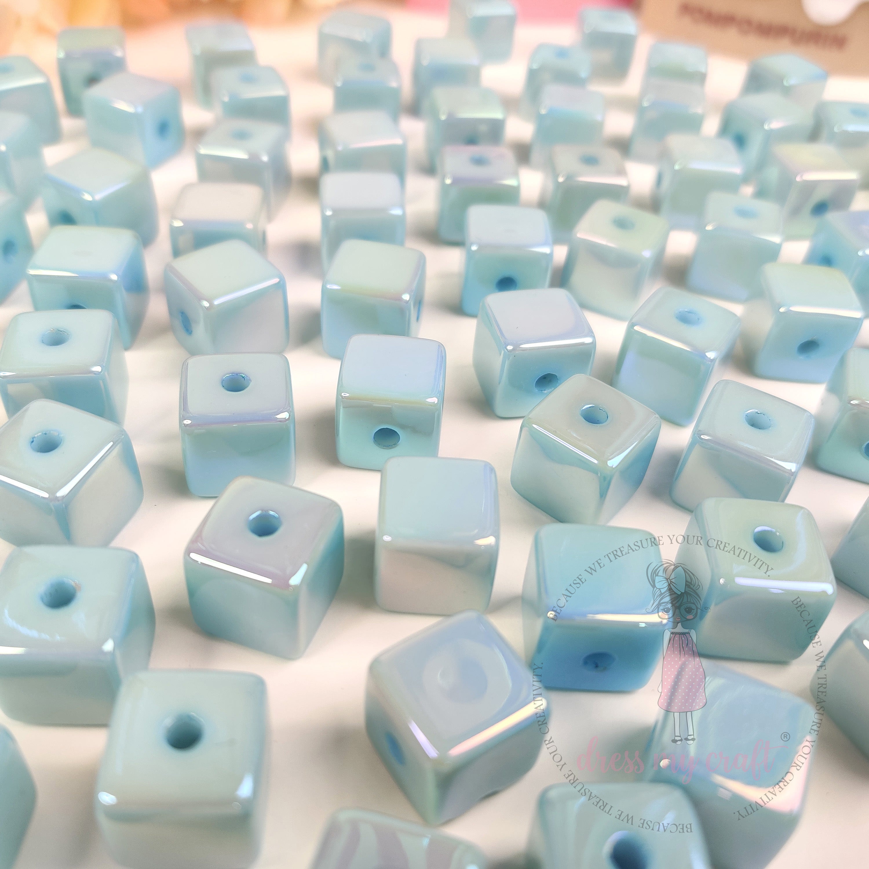 Holographic Acrylic Square Beads - Sky Blue