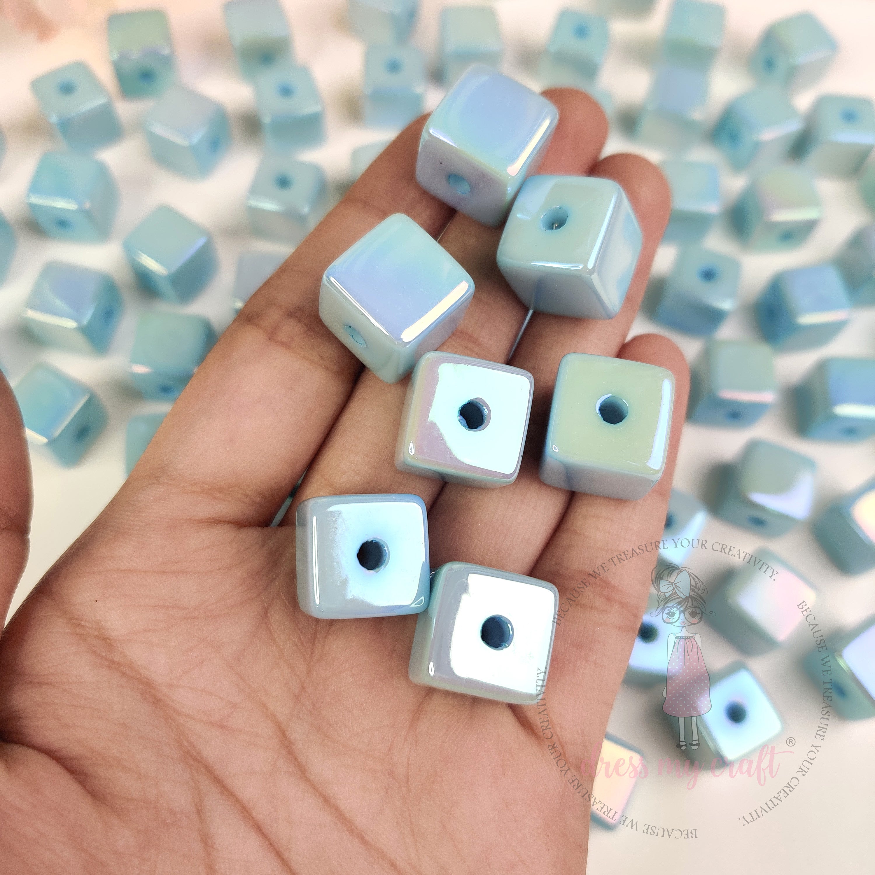 Holographic Acrylic Square Beads - Sky Blue