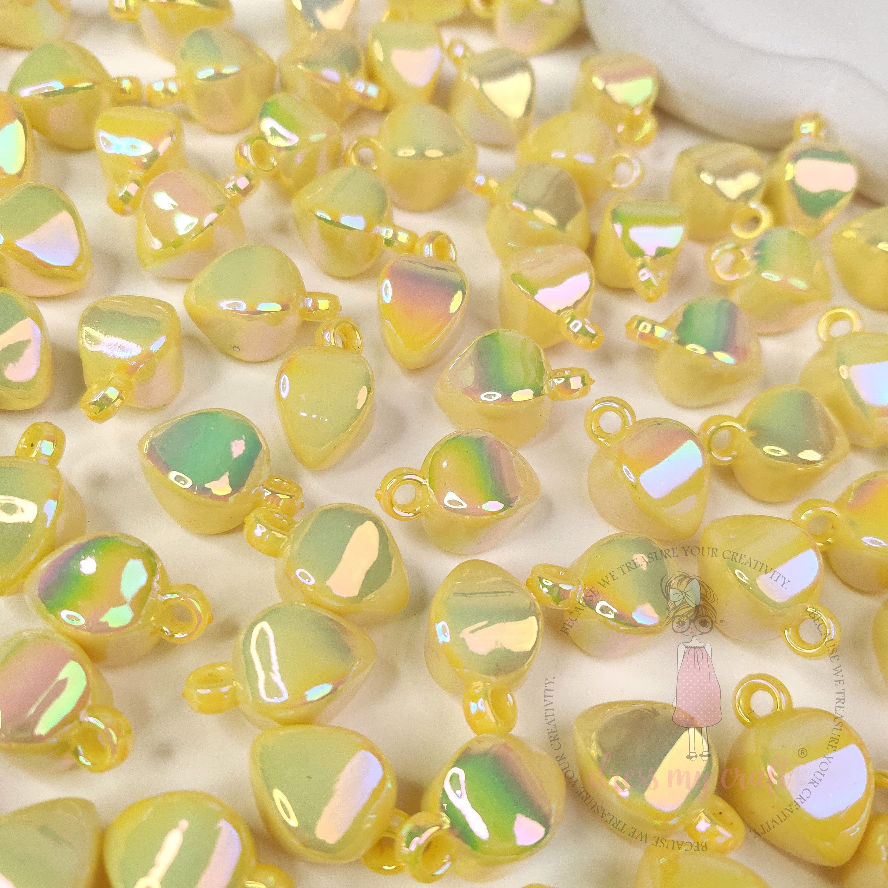 Pastel Yellow Holographic Teardrop Beads With Loop