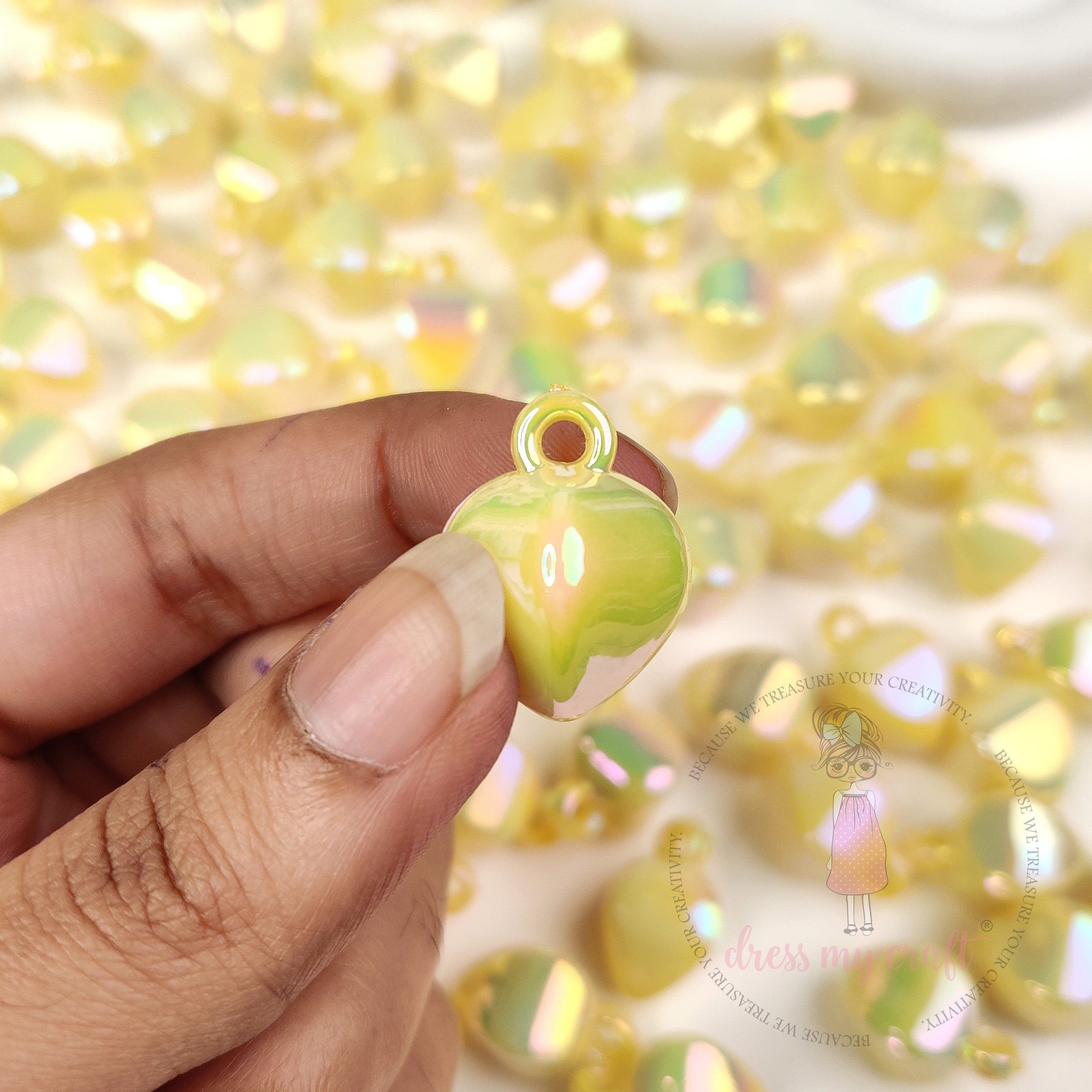 Pastel Yellow Holographic Teardrop Beads With Loop