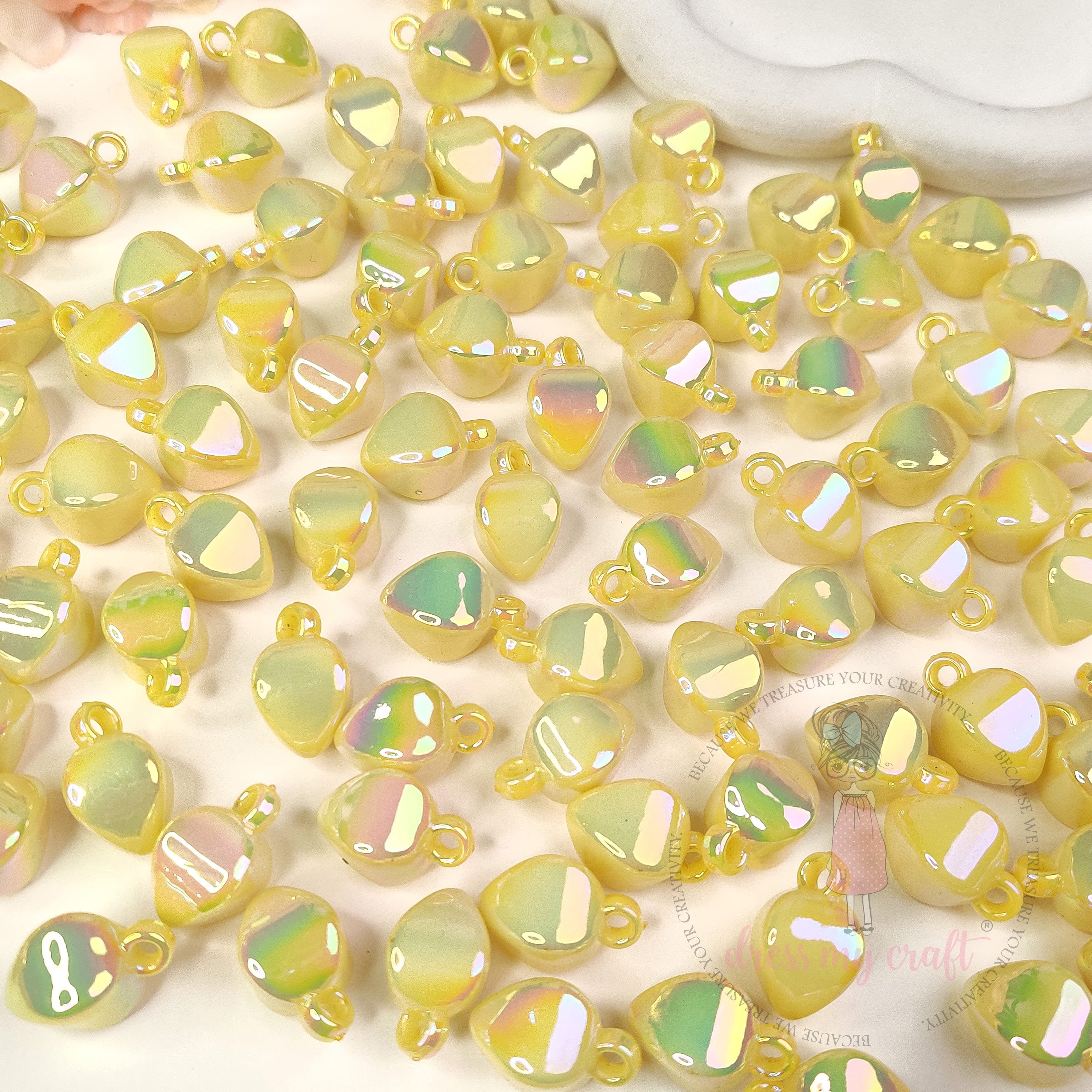 Pastel Yellow Holographic Teardrop Beads With Loop