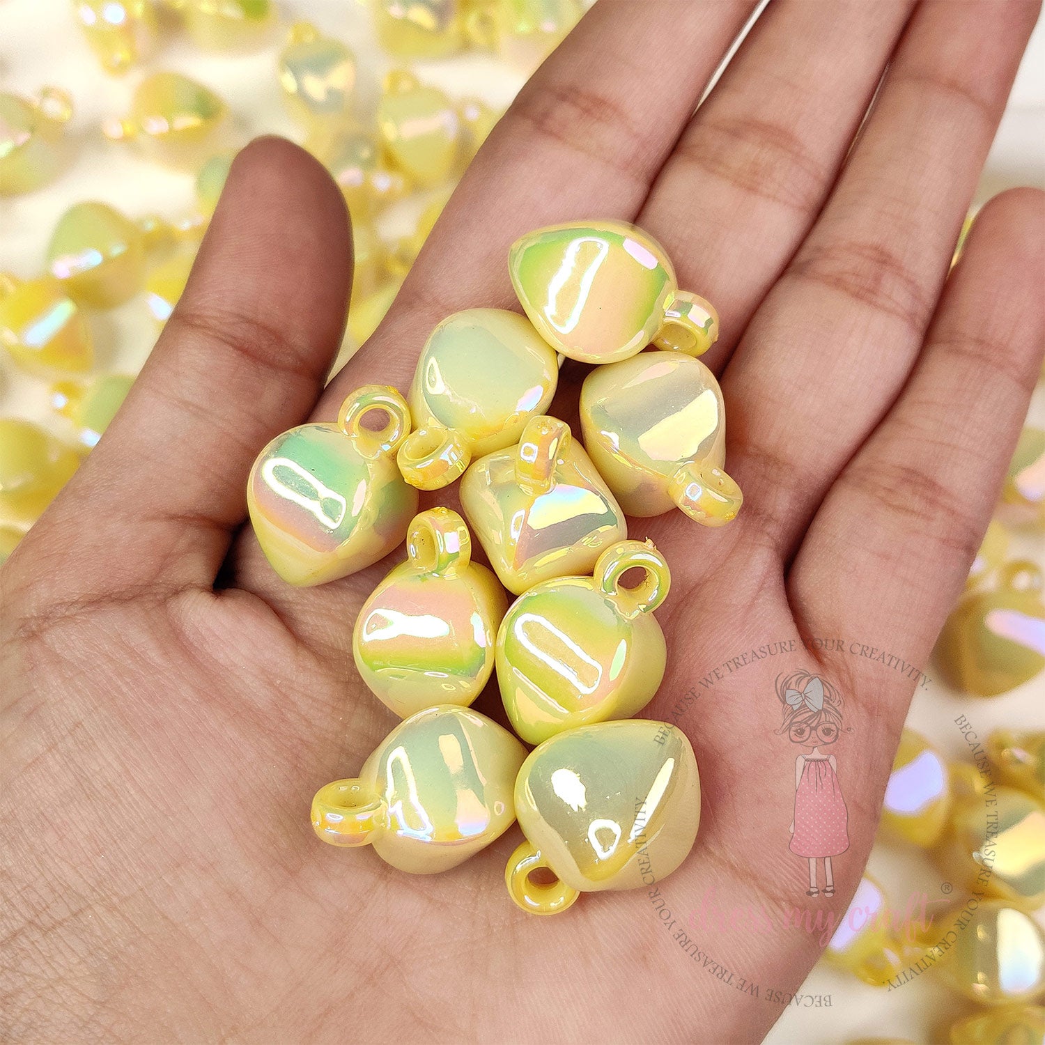 Pastel Yellow Holographic Teardrop Beads With Loop