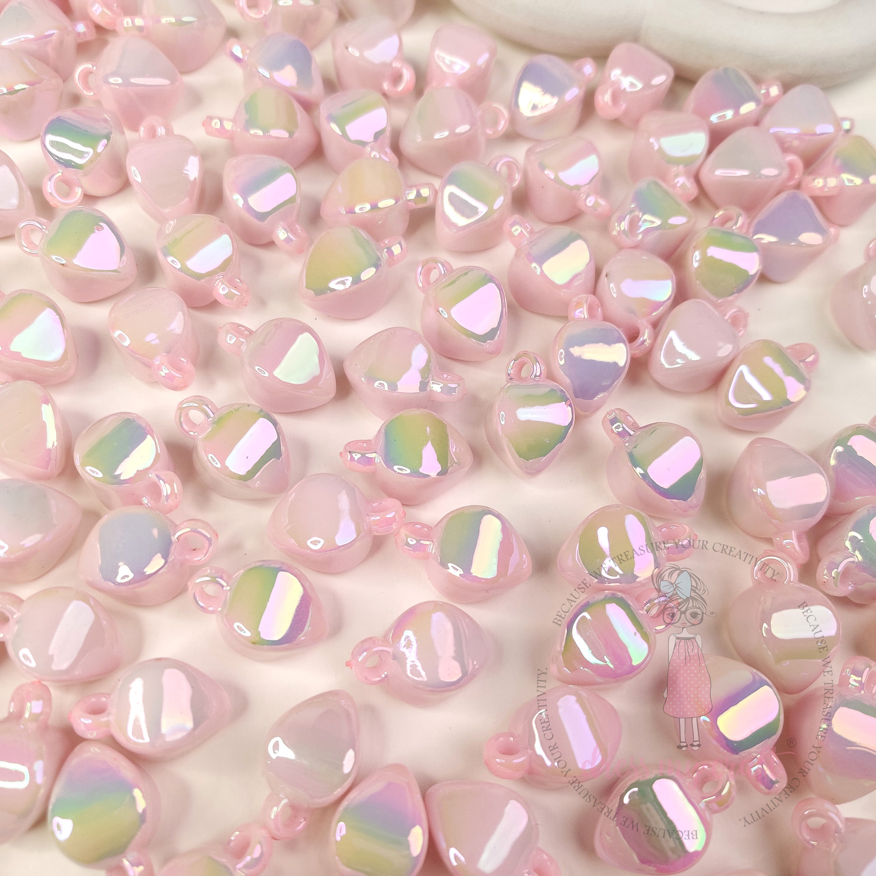 Pastel Pink Holographic Teardrop Beads With Loop