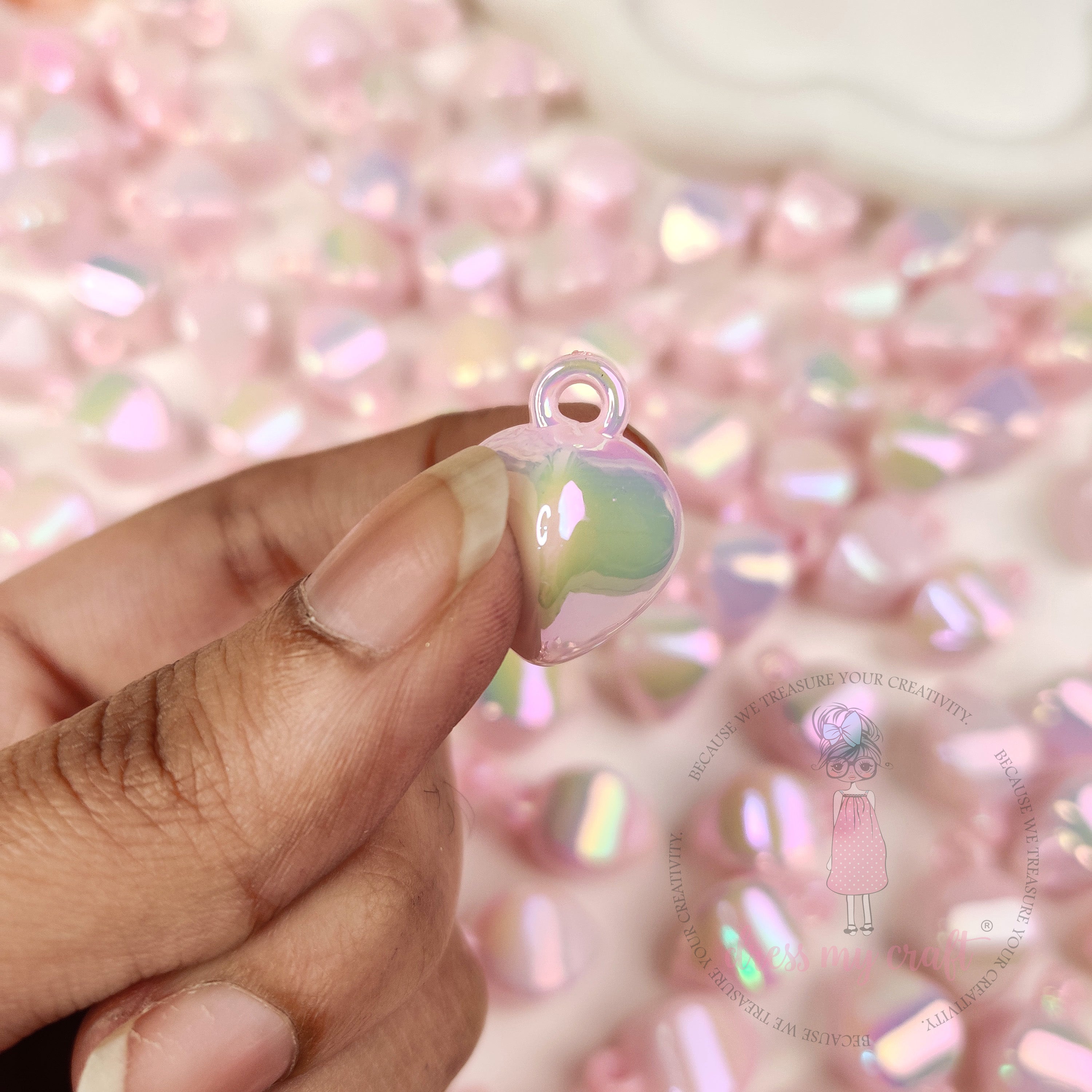 Pastel Pink Holographic Teardrop Beads With Loop