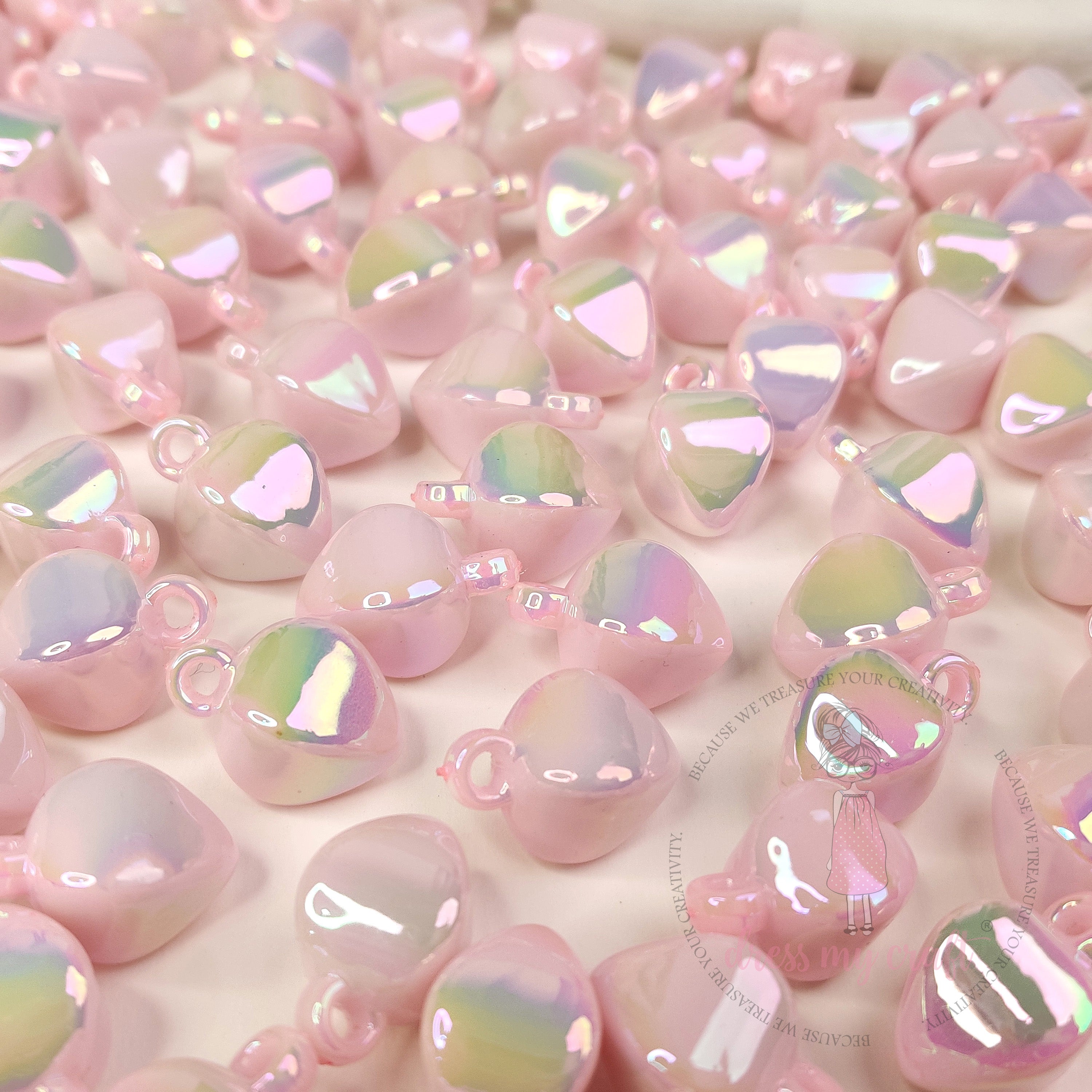 Pastel Pink Holographic Teardrop Beads With Loop