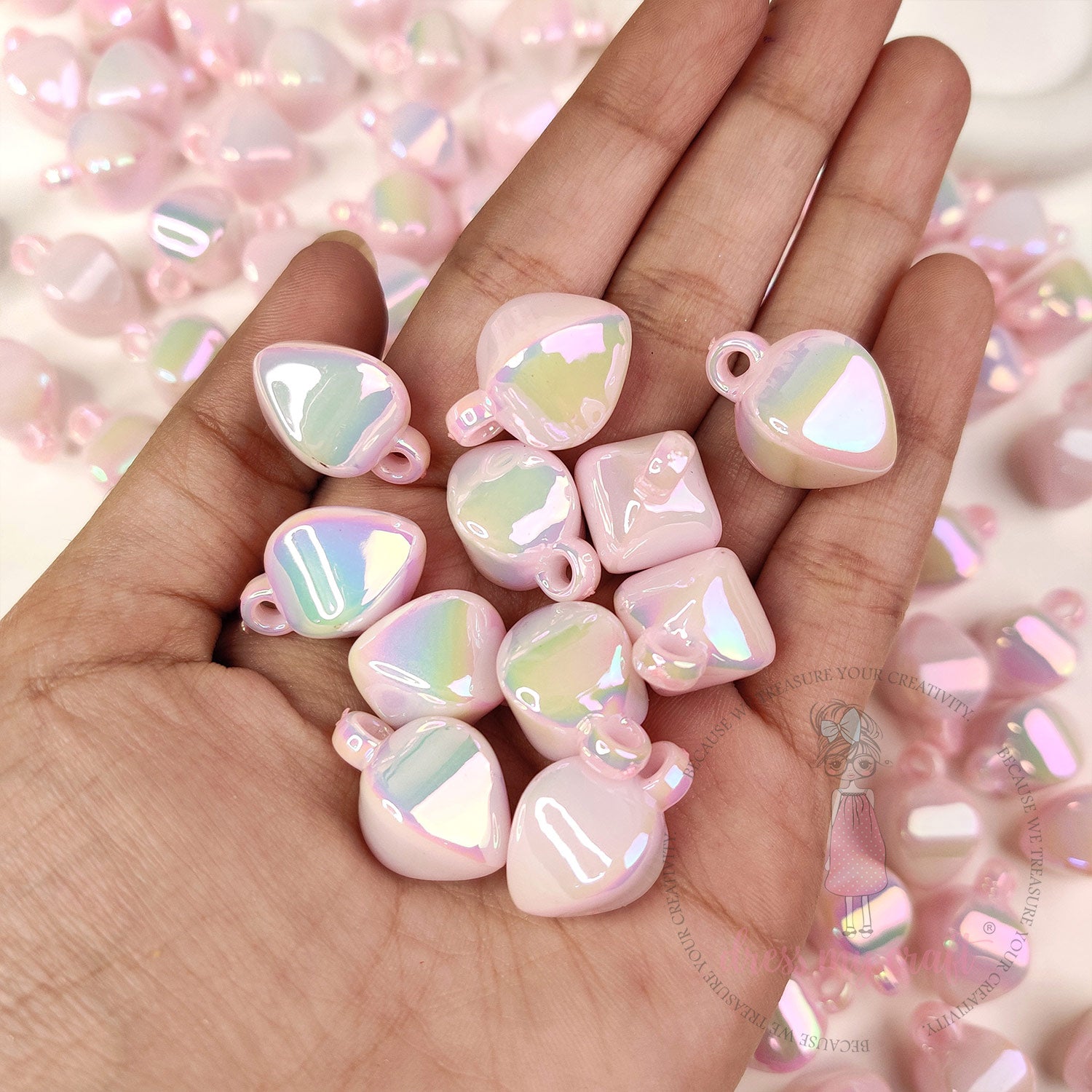 Pastel Pink Holographic Teardrop Beads With Loop