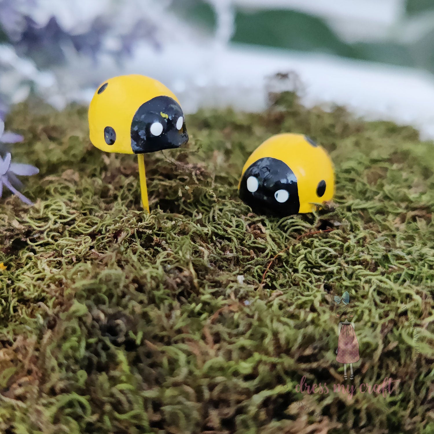 Miniature Figure Yellow Lady Bug With Wire