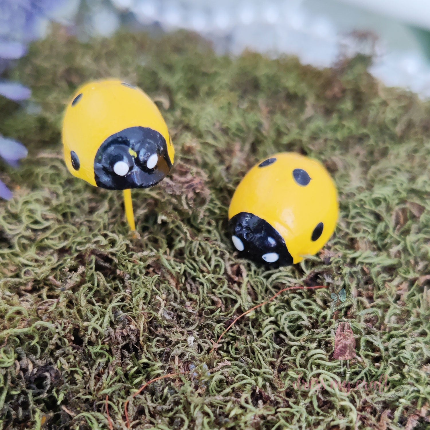 Miniature Figure Yellow Lady Bug With Wire