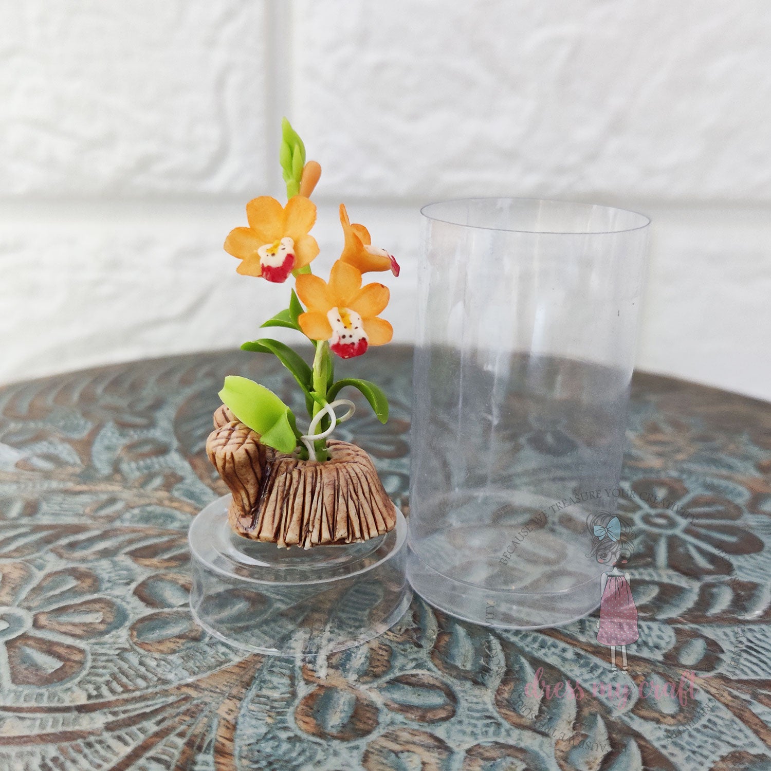 Miniature Boat Orchid Bunch - Orange With Pot & Box