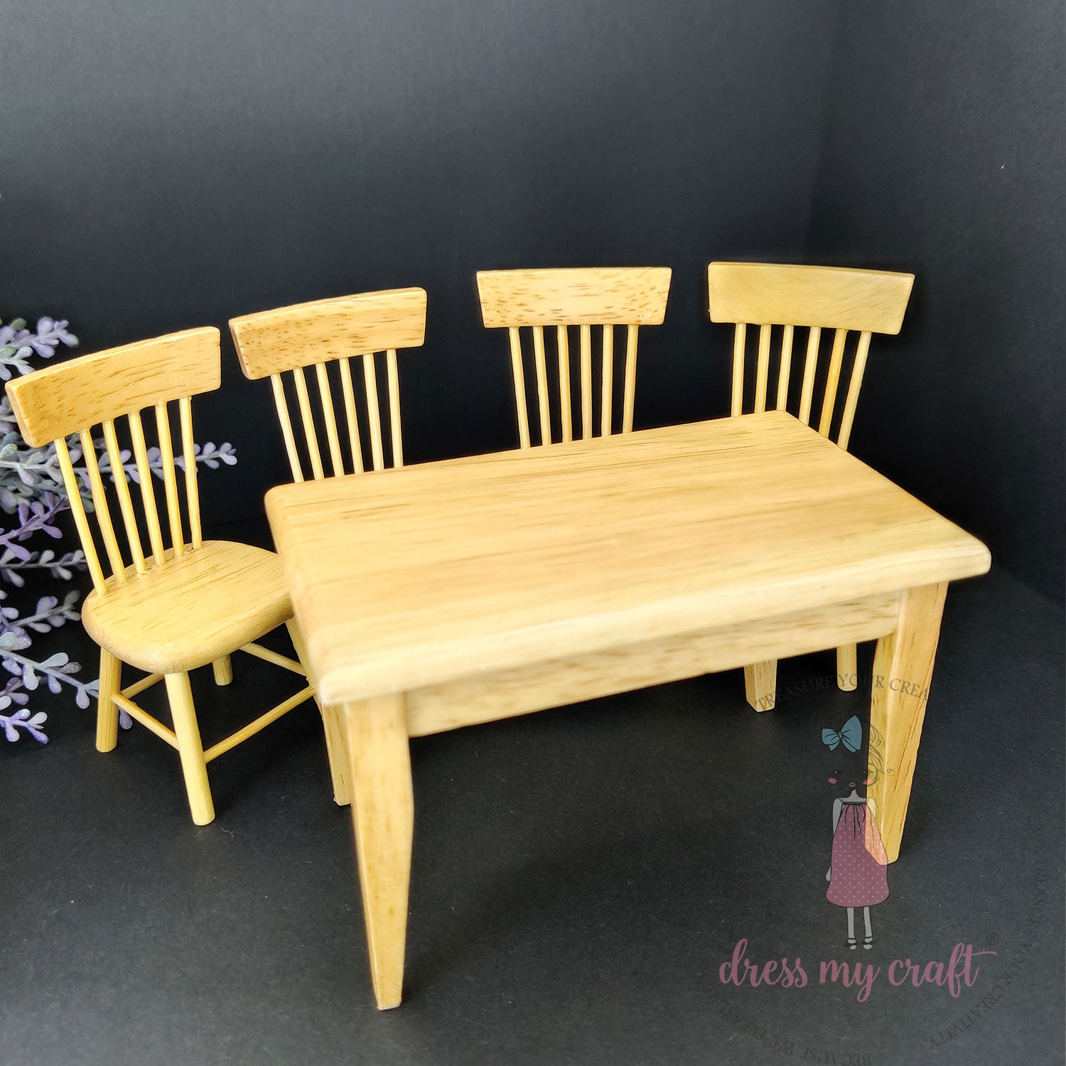 Miniature Table & Chair Set - Natural Wood