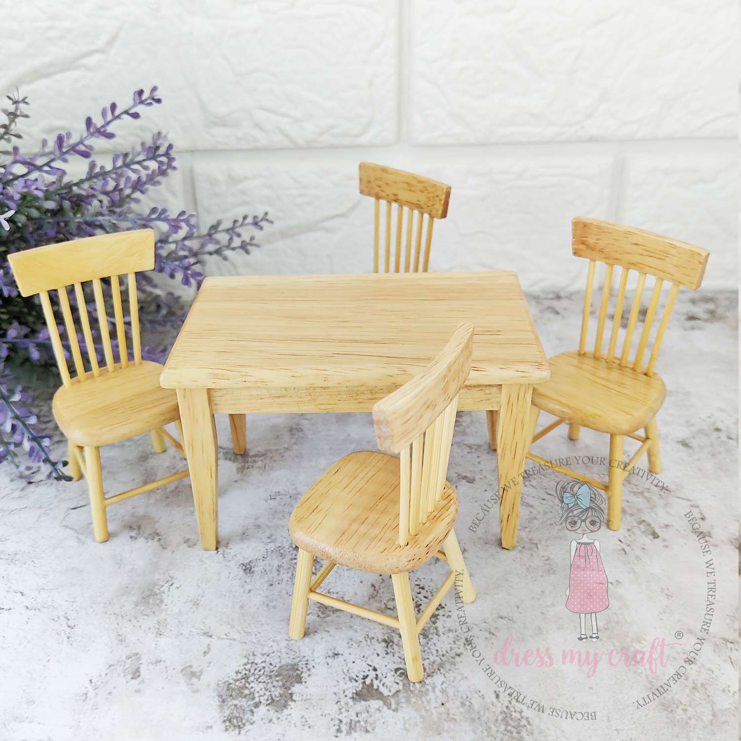 Miniature Table & Chair Set - Natural Wood