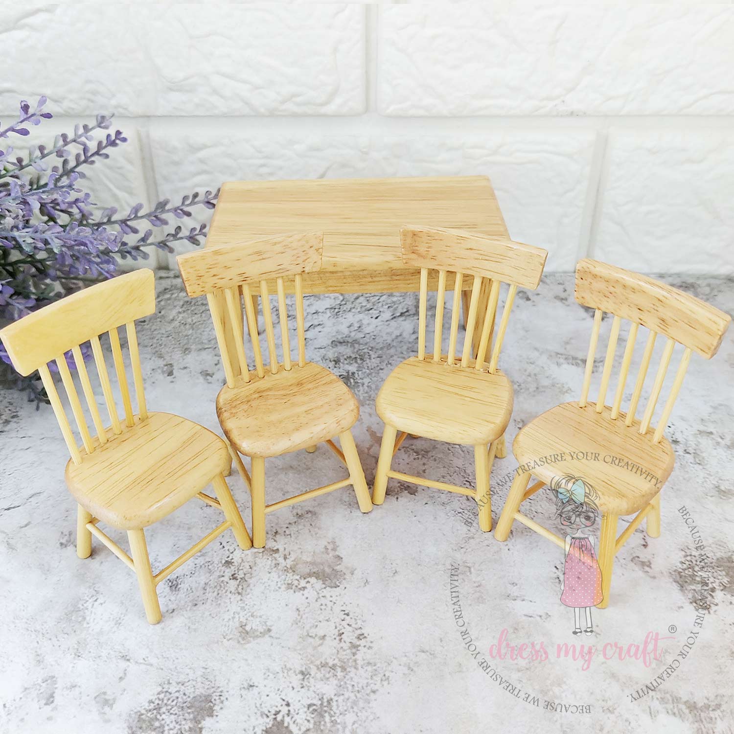 Miniature Table & Chair Set - Natural Wood