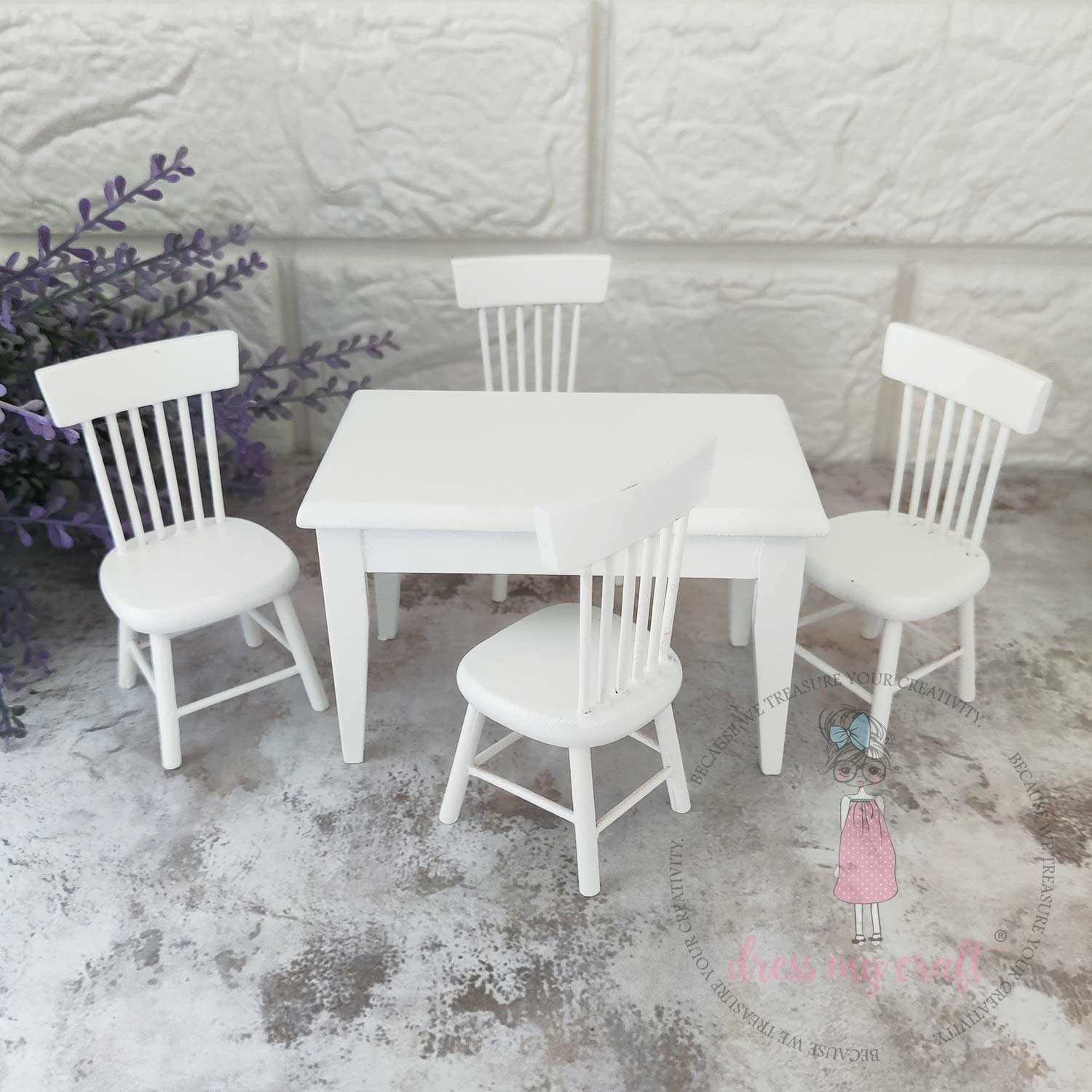 Miniature Table & Chair Set - Natural White