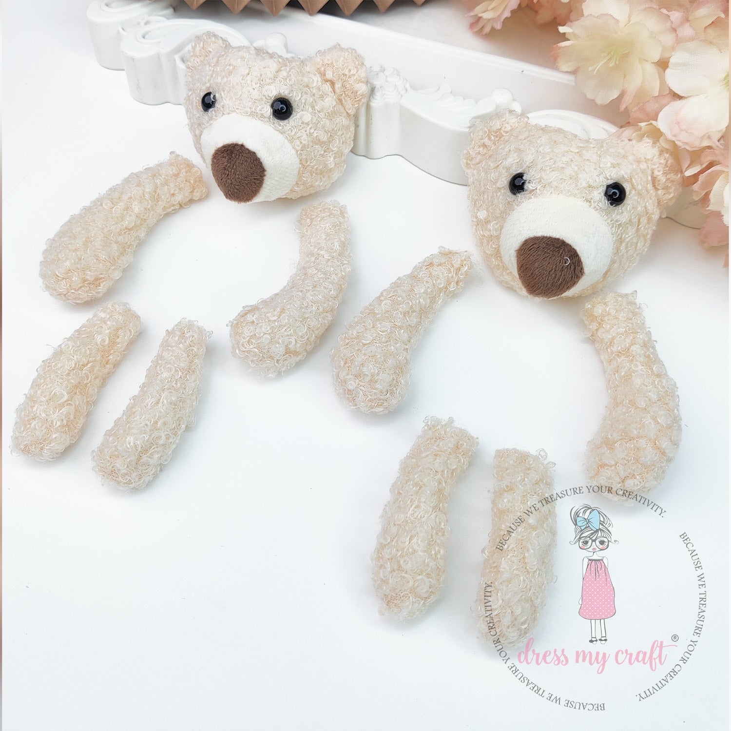 Miniature Vanilla Puff Teddy Bear Set