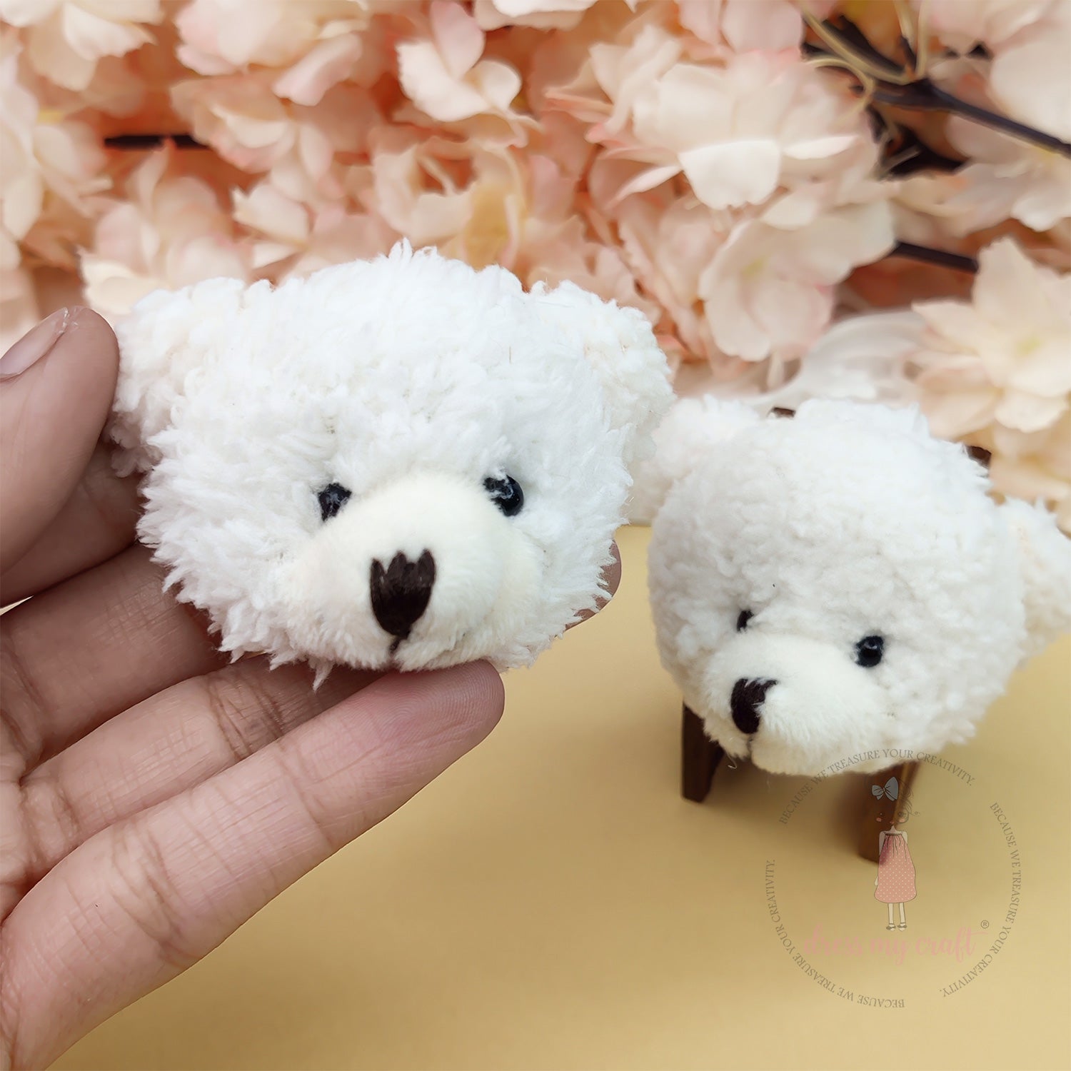 Miniature White Furry Teddy Bear Head