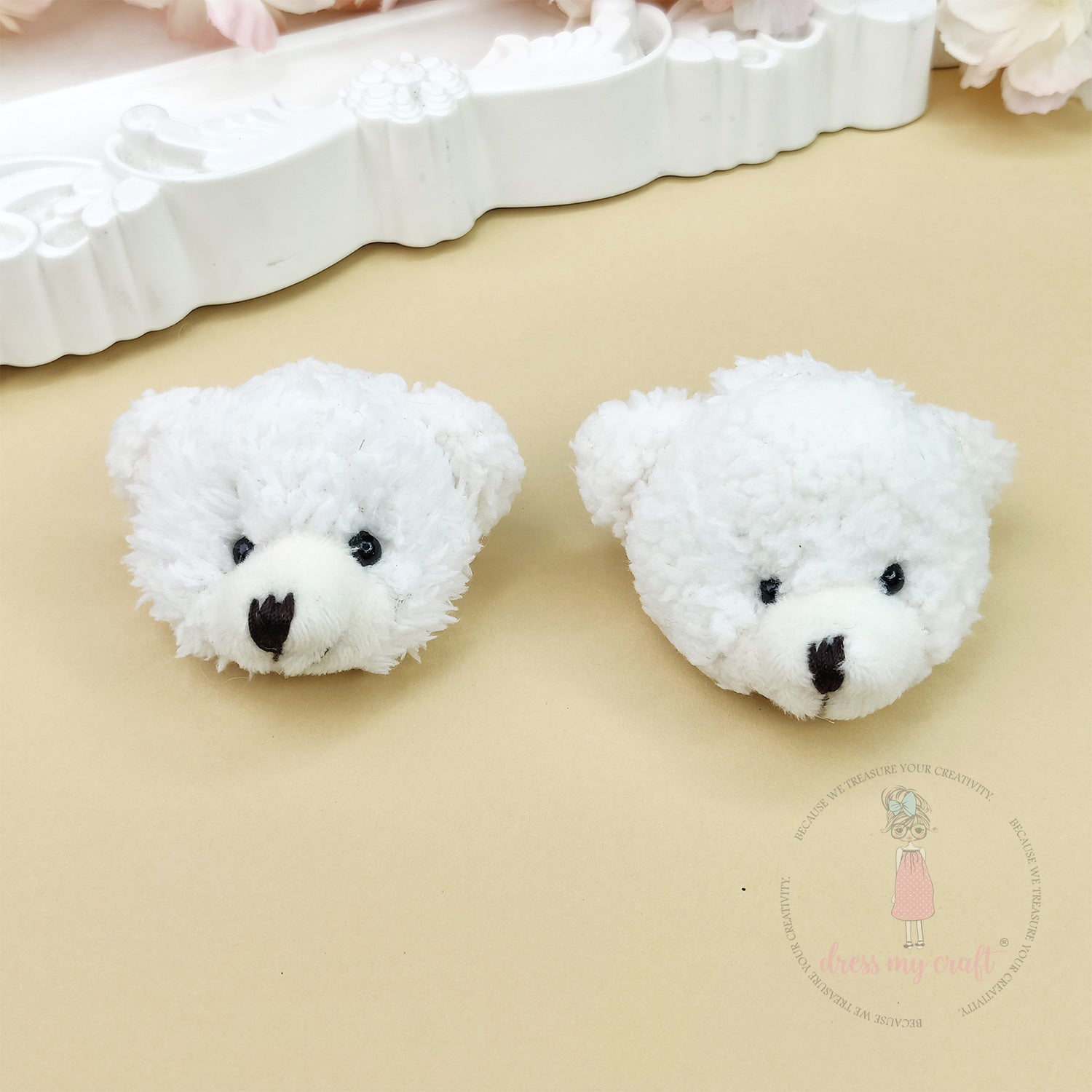 Miniature White Furry Teddy Bear Head