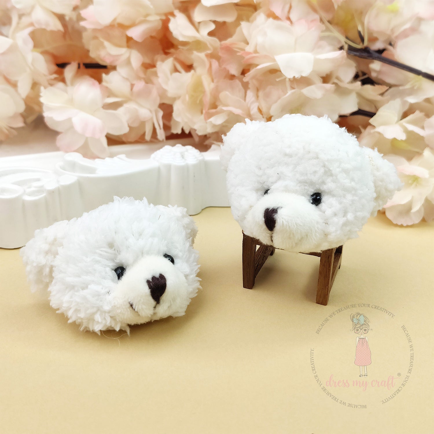 Miniature White Furry Teddy Bear Head