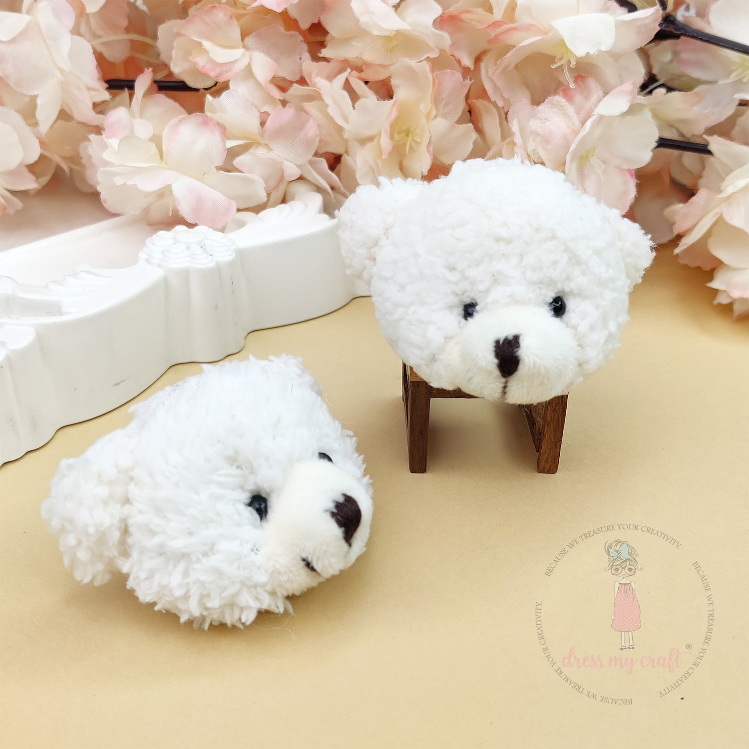 Miniature White Furry Teddy Bear Head