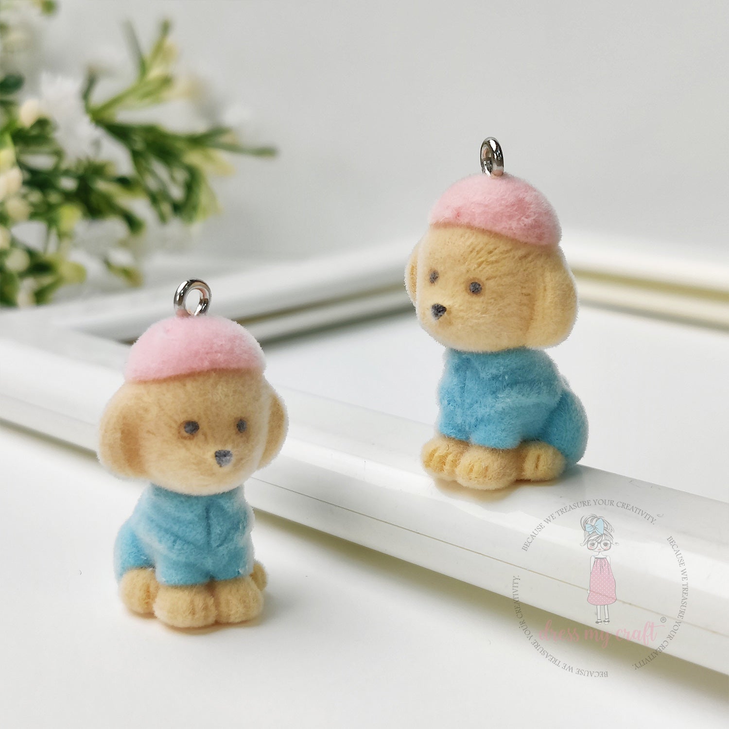 Miniature Velvet Dog Charm With Loop