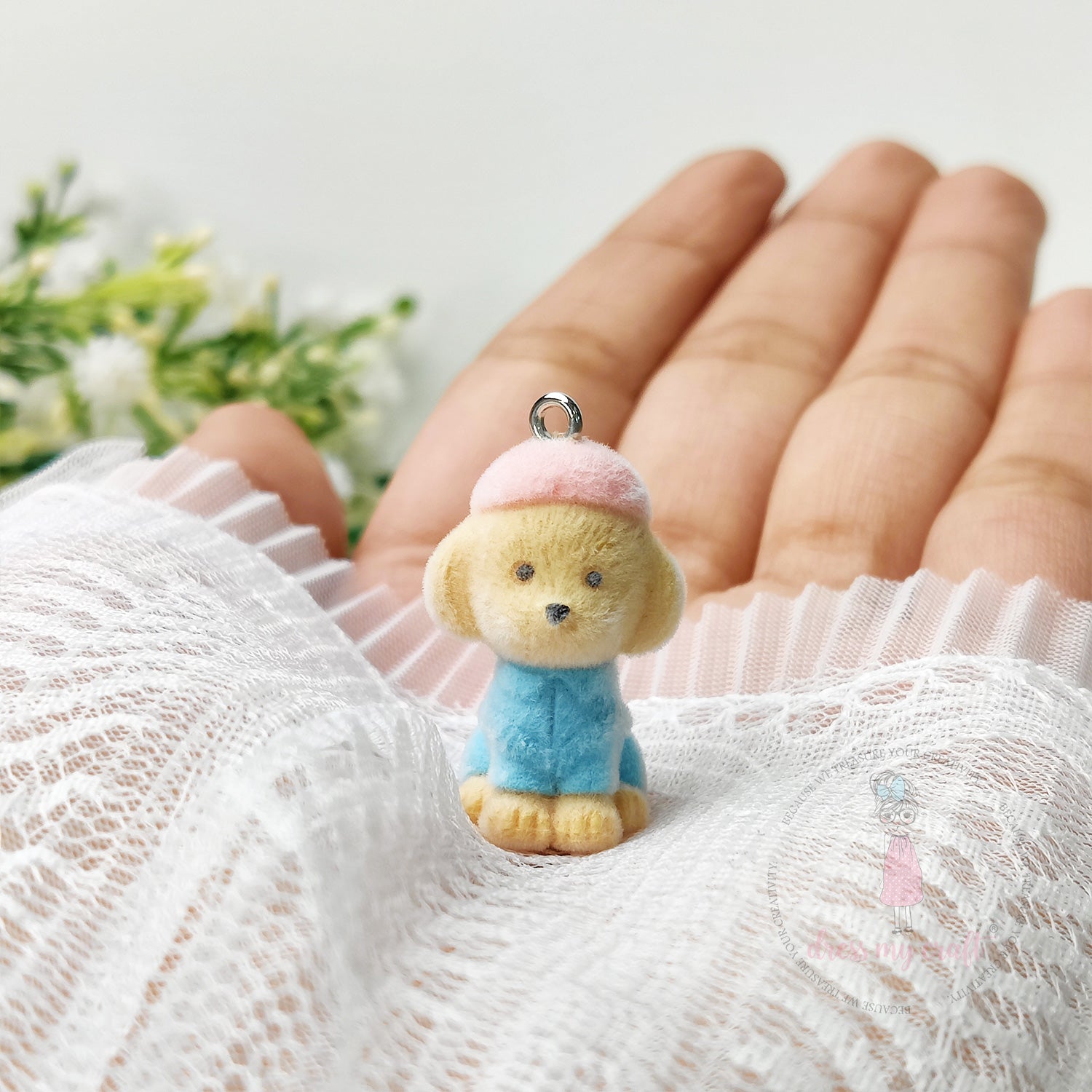 Miniature Velvet Dog Charm With Loop