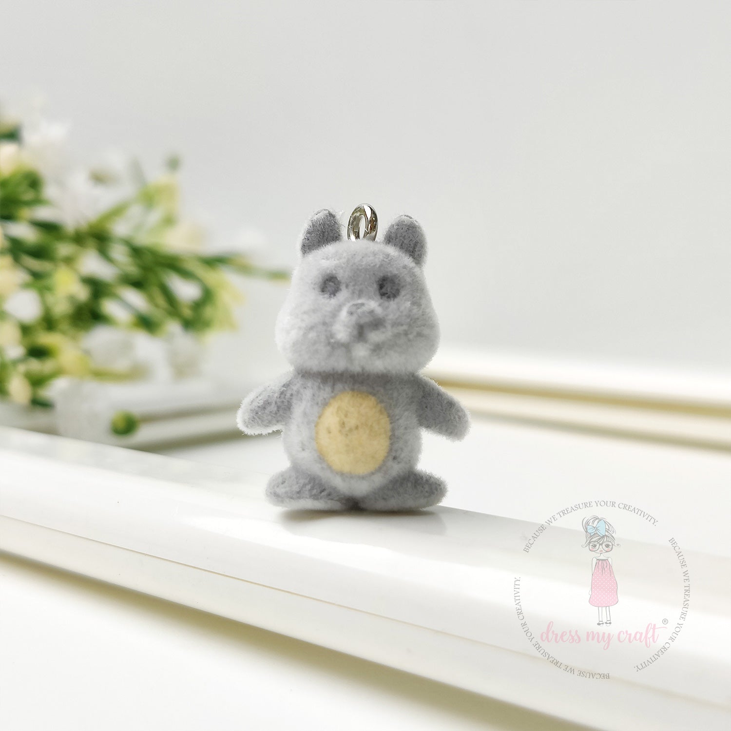 Miniature Velvet Squirrel Charm With Loop
