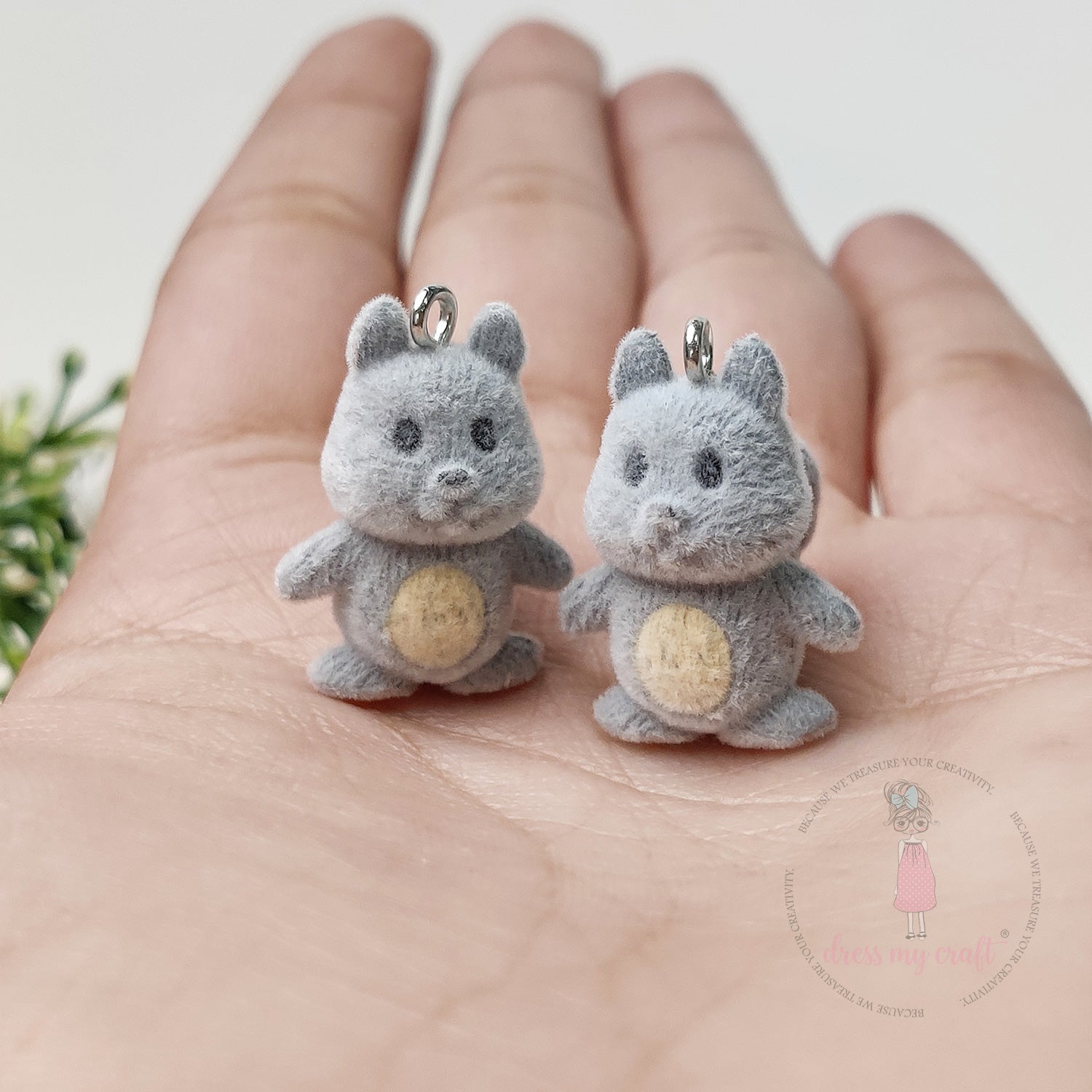 Miniature Velvet Squirrel Charm With Loop