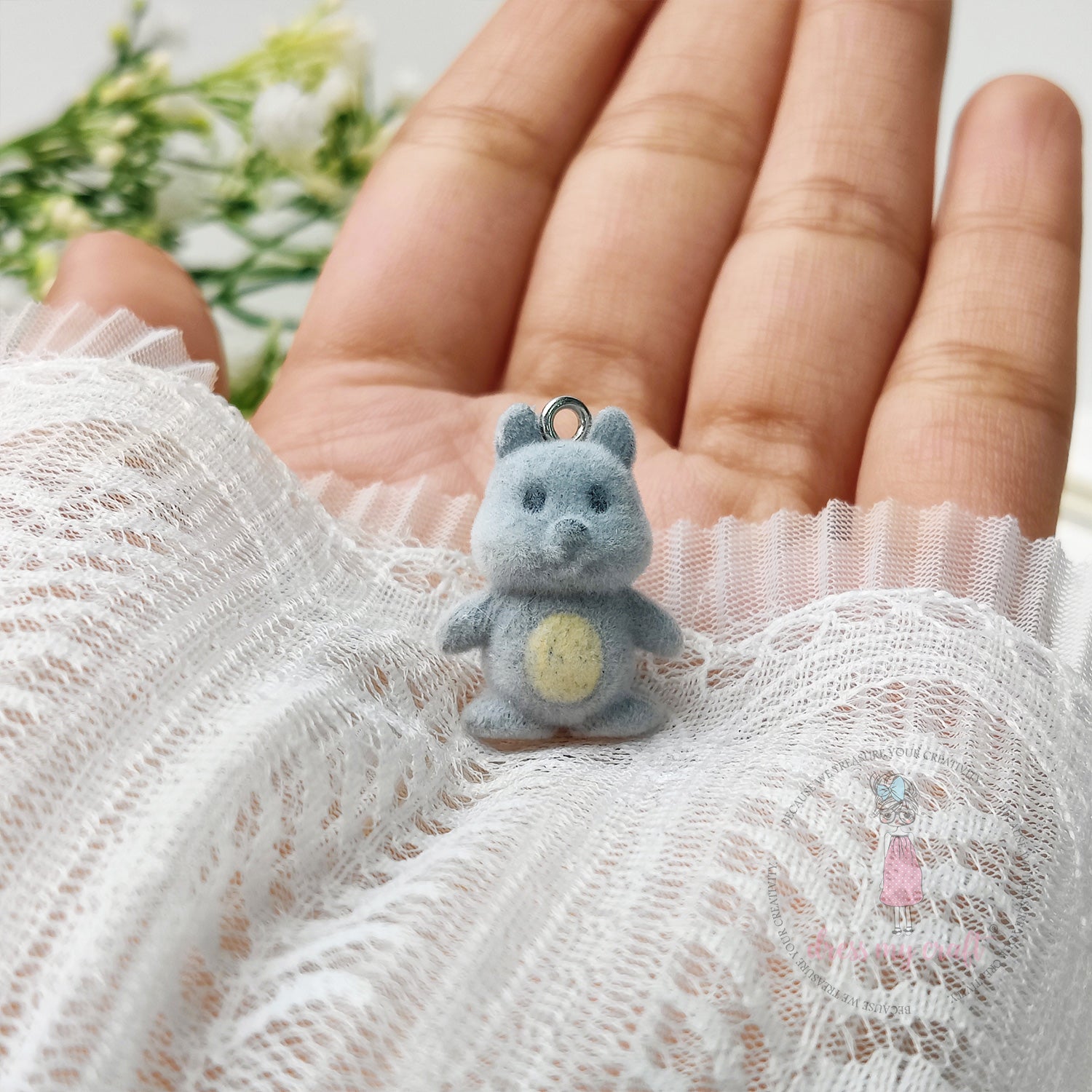 Miniature Velvet Squirrel Charm With Loop